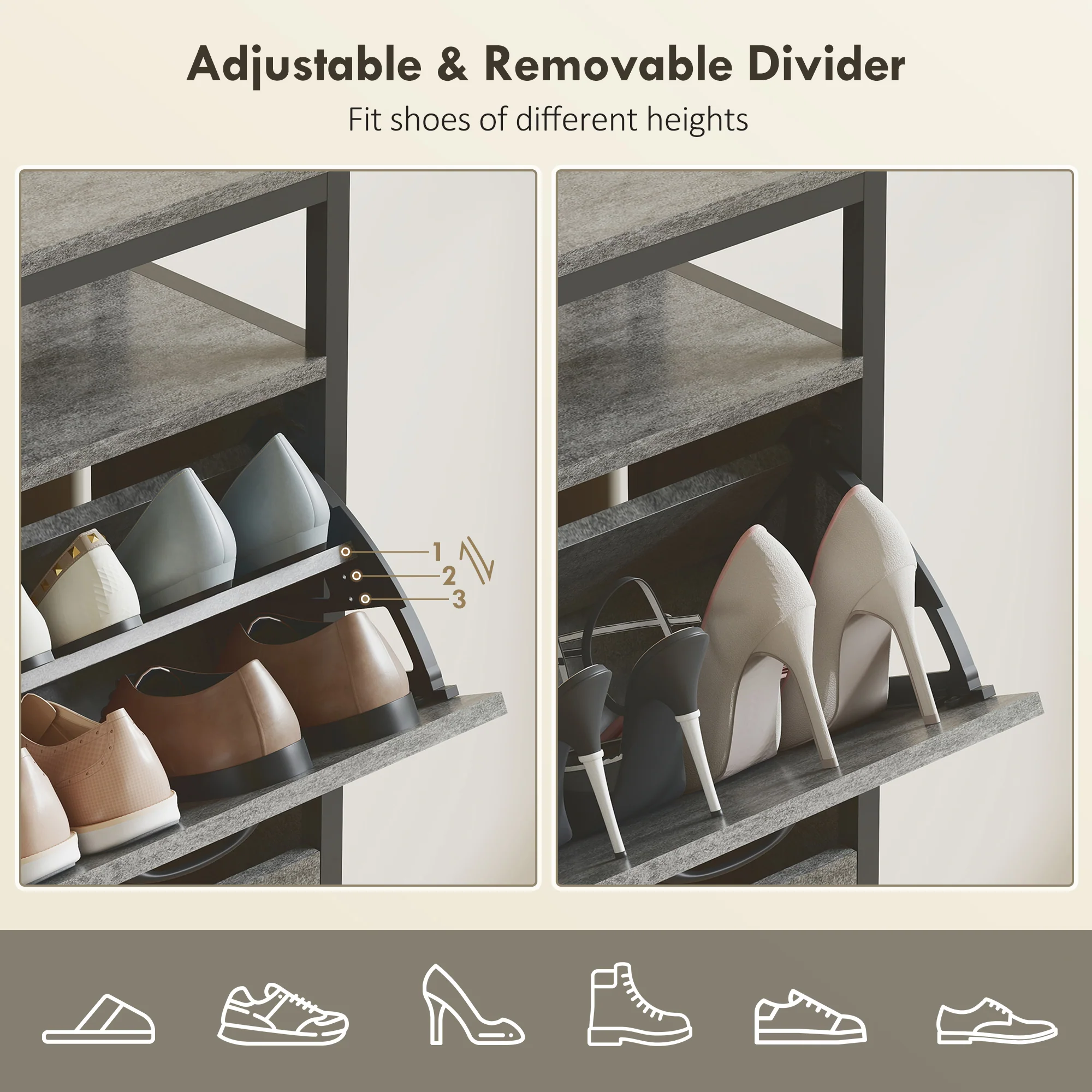 HOMCOM Shoe Cabinet With 4 Flip Drawers, Holds 12-20 Pairs - Image 6