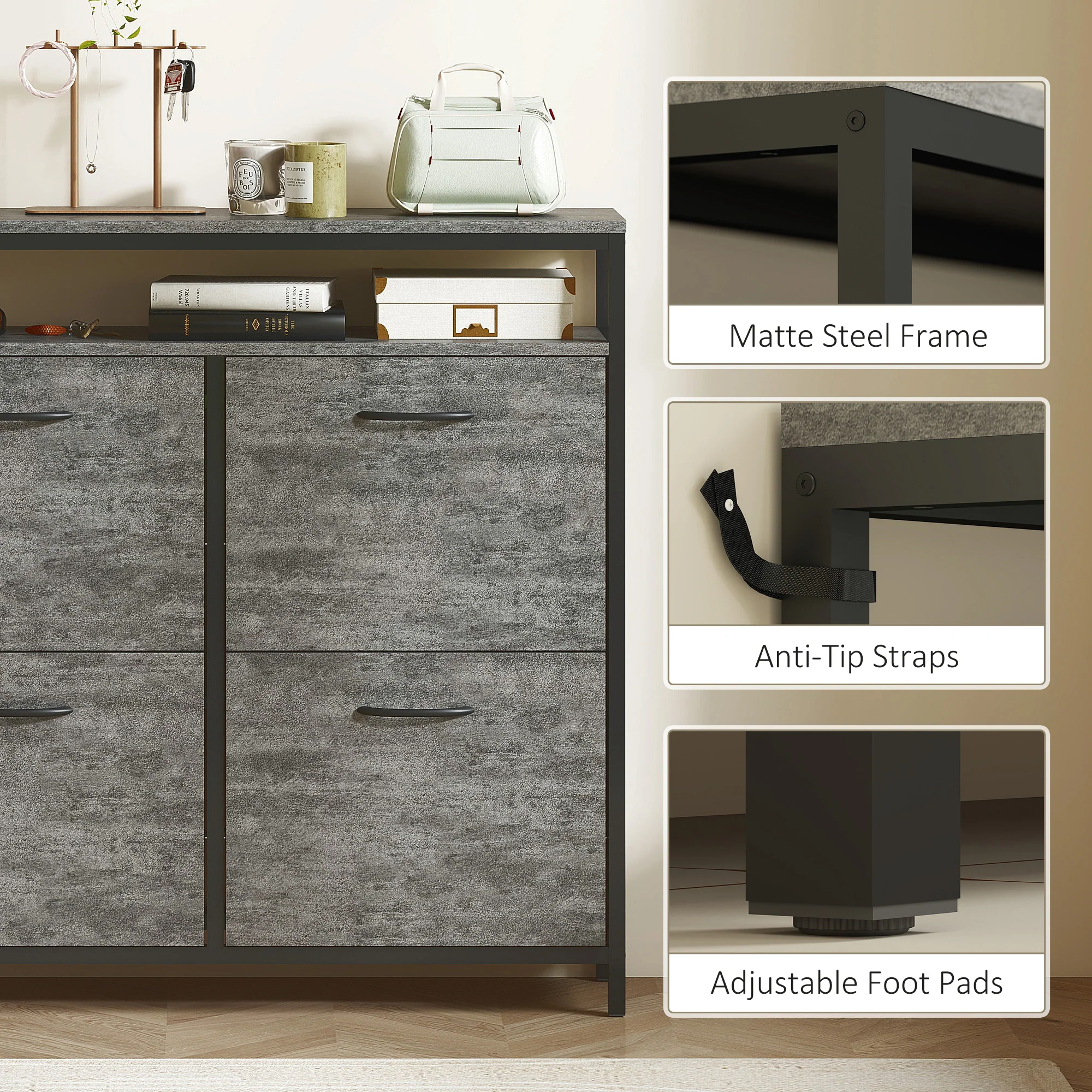 HOMCOM Shoe Cabinet With 4 Flip Drawers, Holds 12-20 Pairs - Image 8