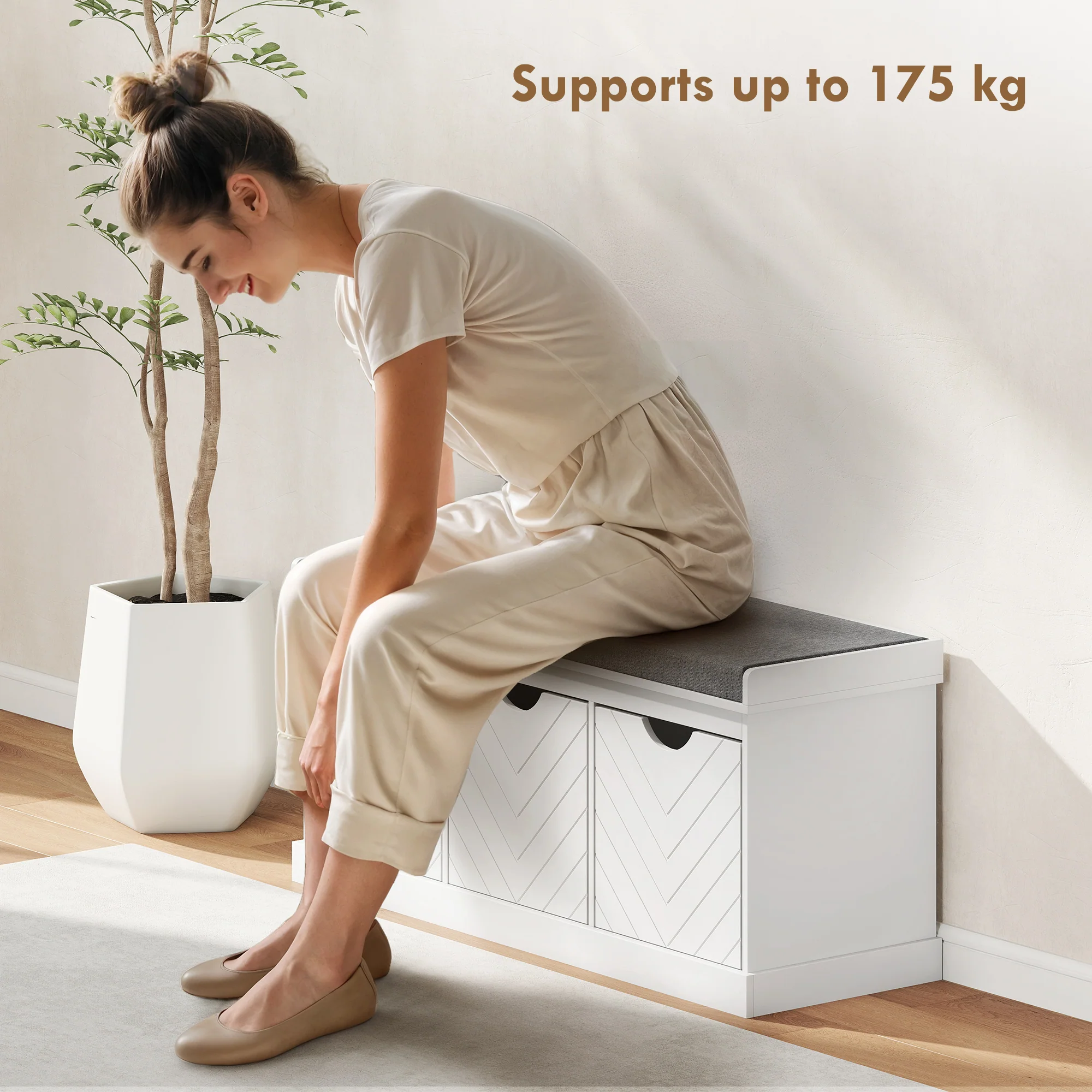 HOMCOM Shoe Storage Bench with 3 Removable Drawers and Padded Seat, White - Image 6