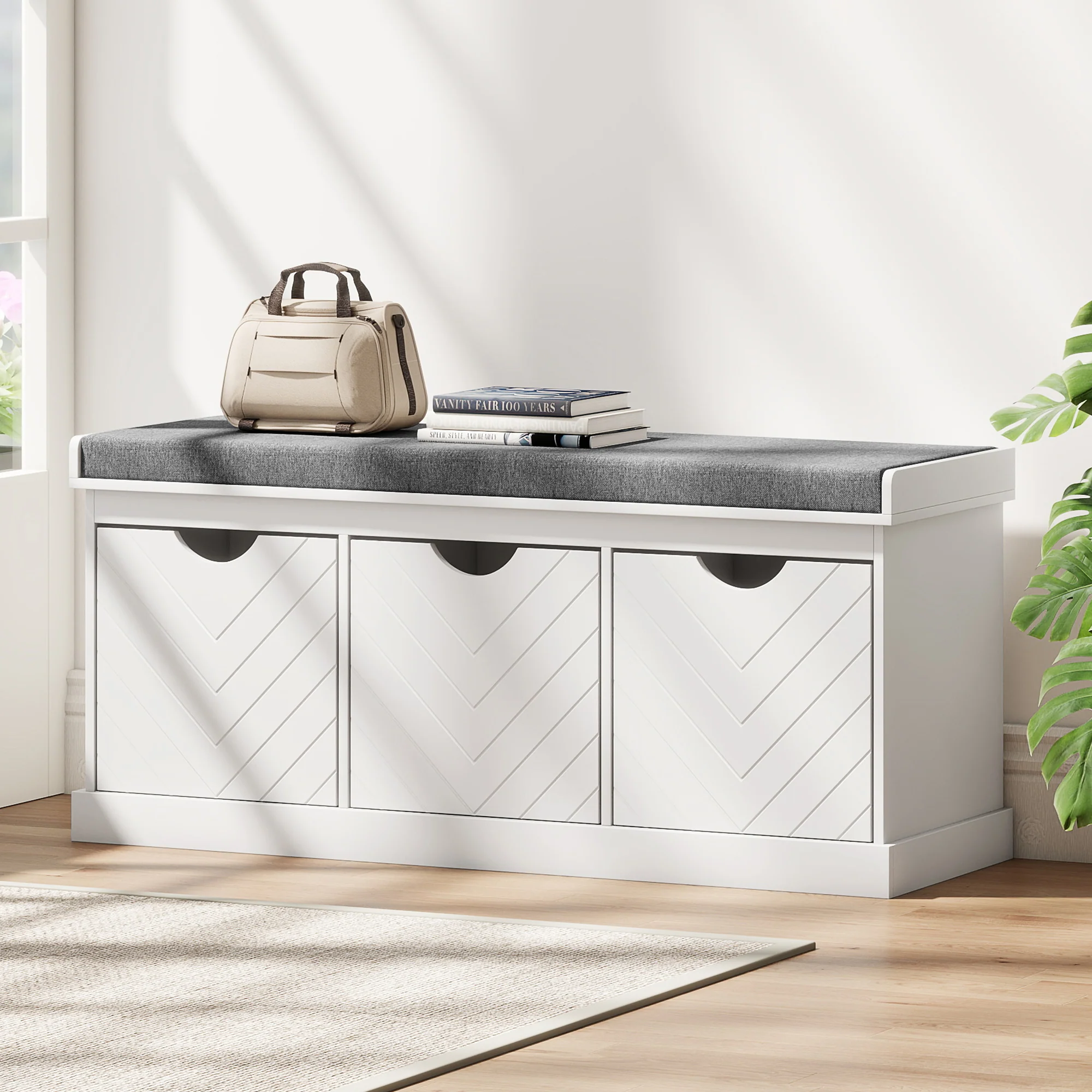 HOMCOM Shoe Storage Bench with 3 Removable Drawers and Padded Seat, White - Image 8