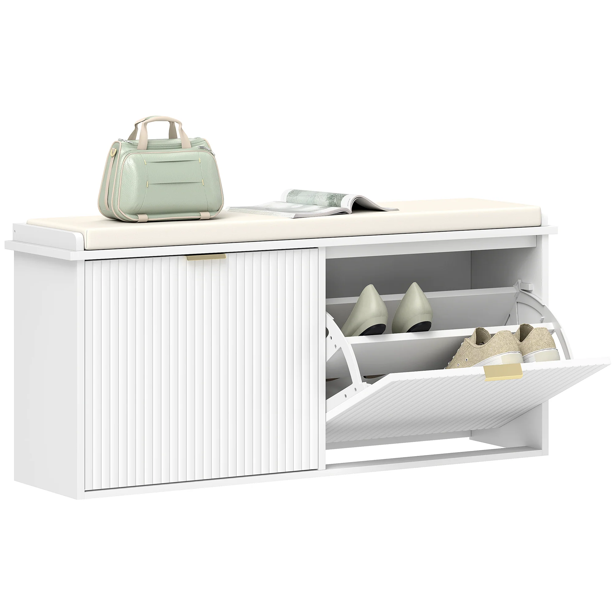 HOMCOM Shoe Storage Bench With Cushion And Flip-Drawer 104x26x47.5cm - Image 10