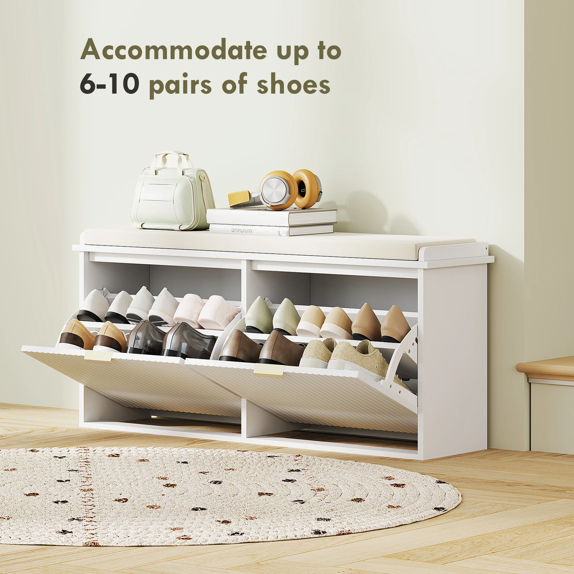 HOMCOM Shoe Storage Bench With Cushion And Flip-Drawer 104x26x47.5cm - Image 13