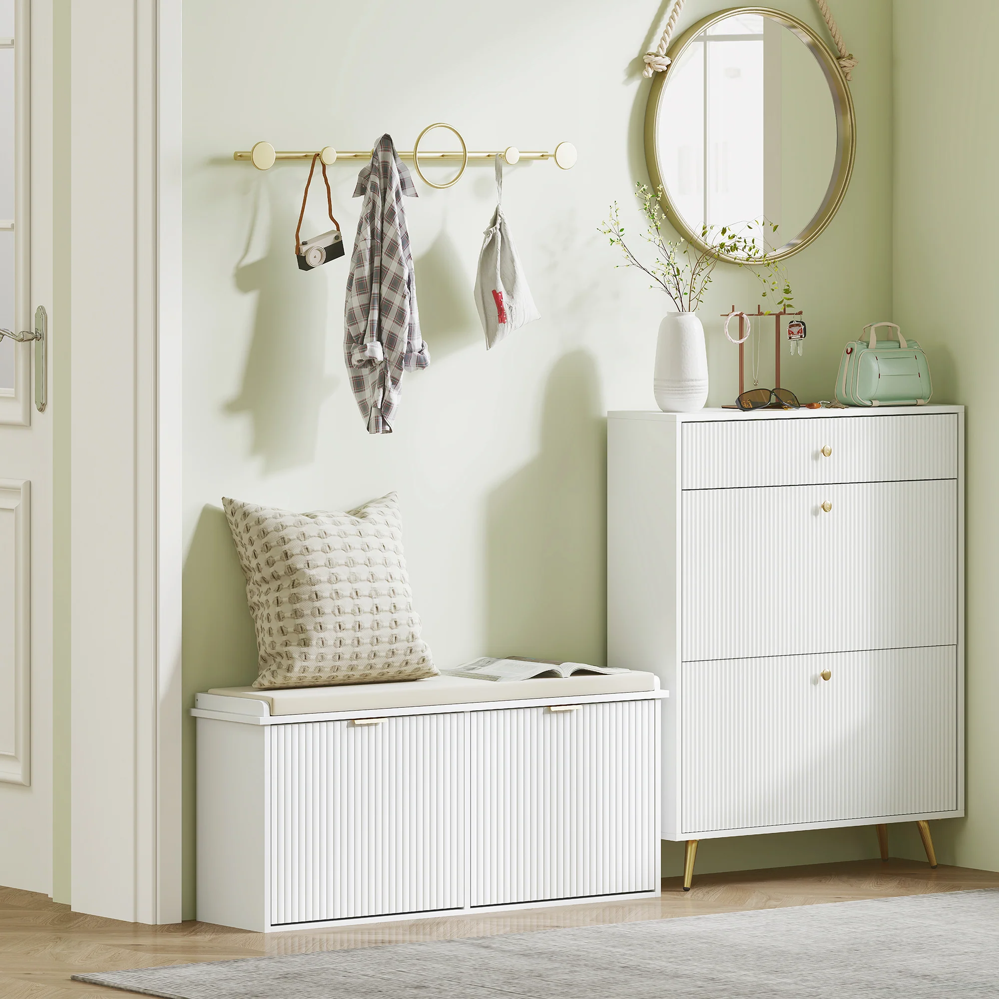 HOMCOM Shoe Storage Bench With Cushion And Flip-Drawer 104x26x47.5cm - Image 17