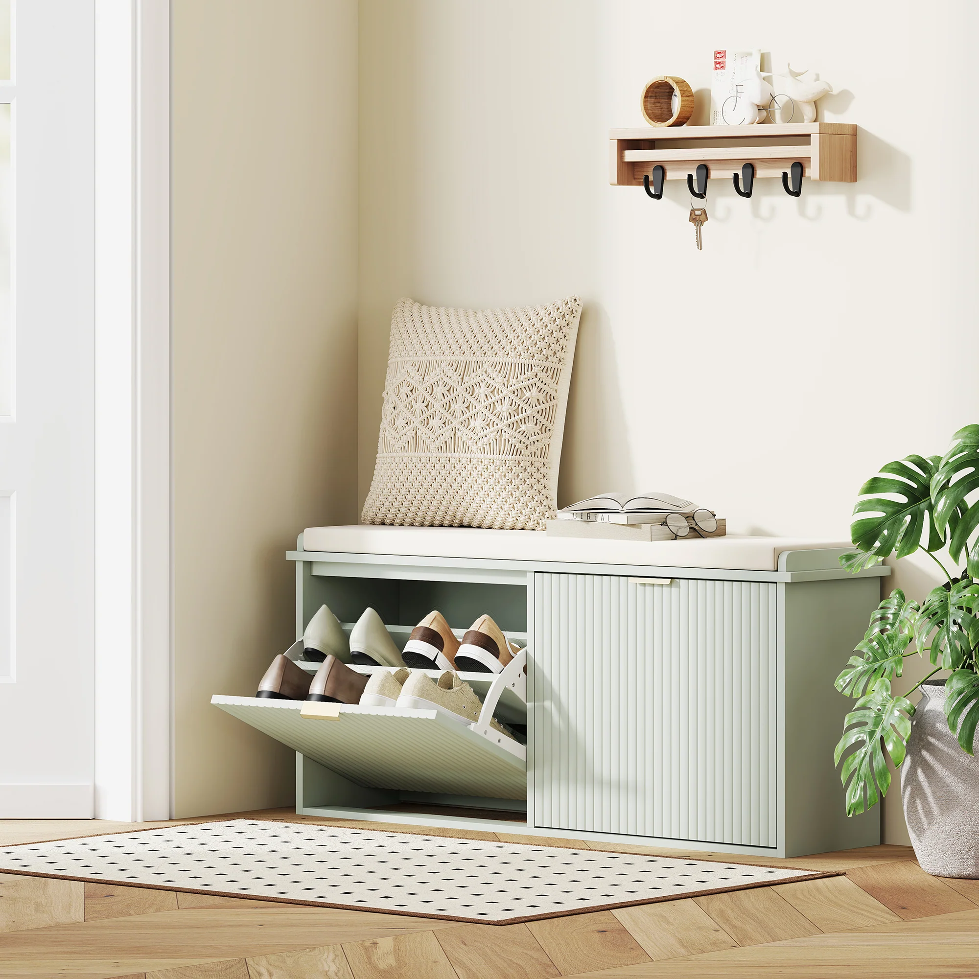 HOMCOM Shoe Storage Bench With Cushion And Flip-Drawer 104x26x47.5cm - Image 2