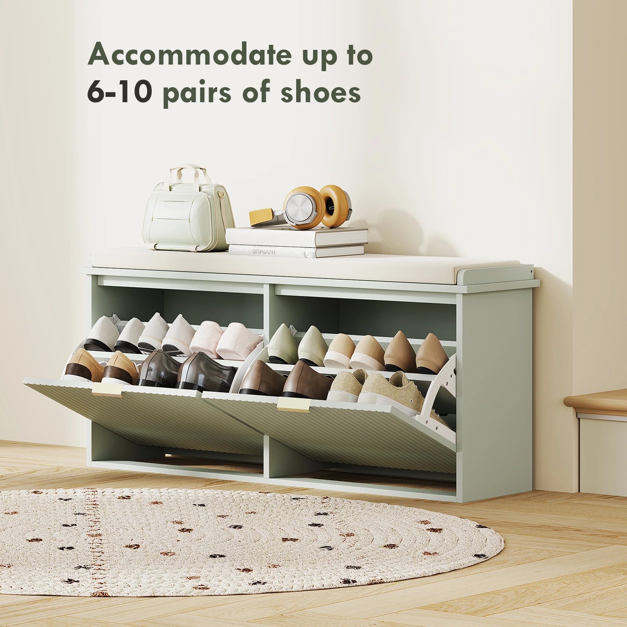 HOMCOM Shoe Storage Bench With Cushion And Flip-Drawer 104x26x47.5cm - Image 4