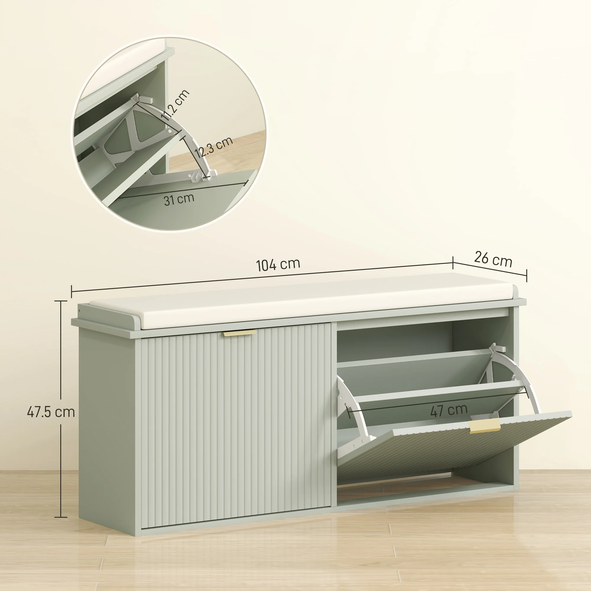 HOMCOM Shoe Storage Bench With Cushion And Flip-Drawer 104x26x47.5cm - Image 5