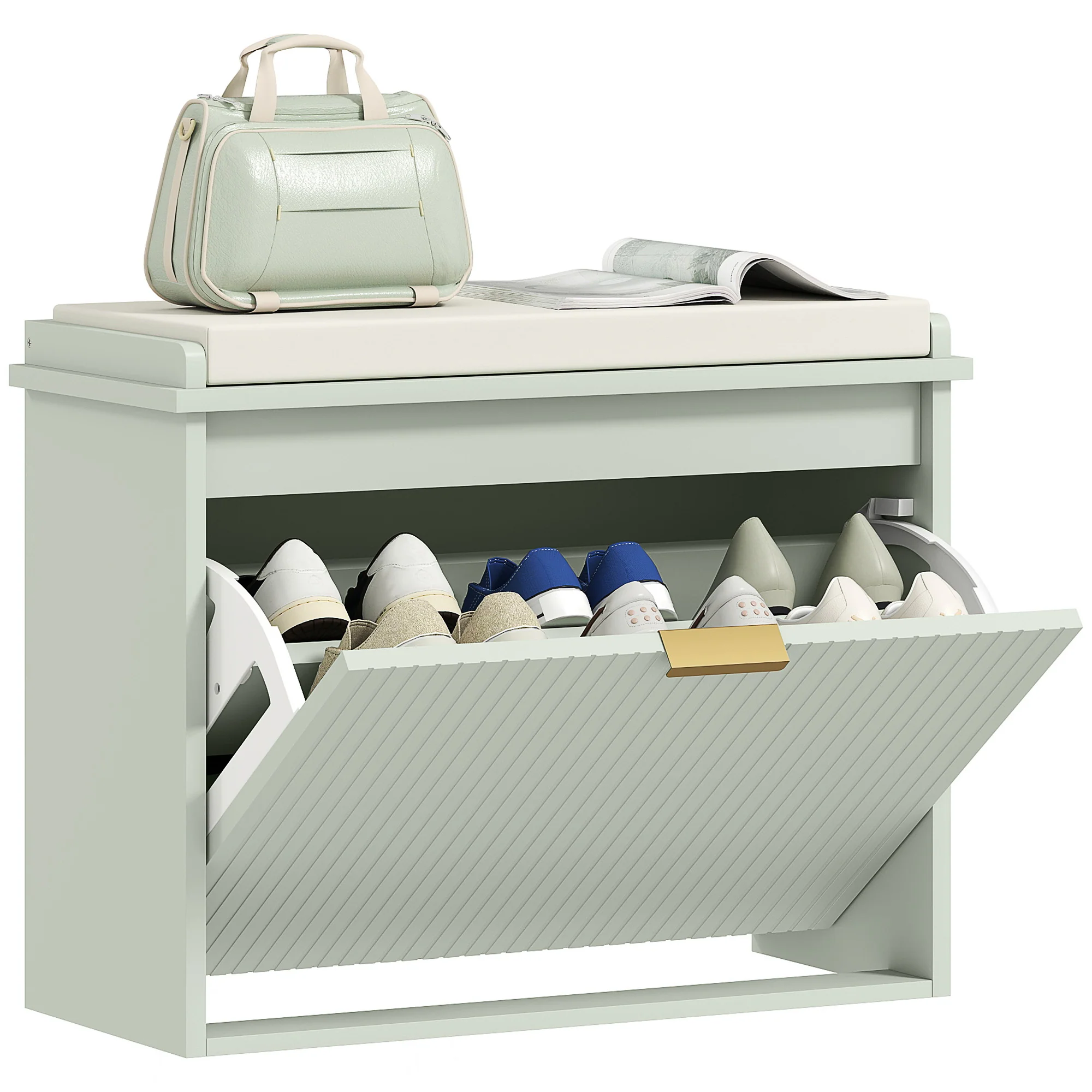 HOMCOM Shoe Storage Bench With Cushion And Flip-Drawer 62x26x47.5cm