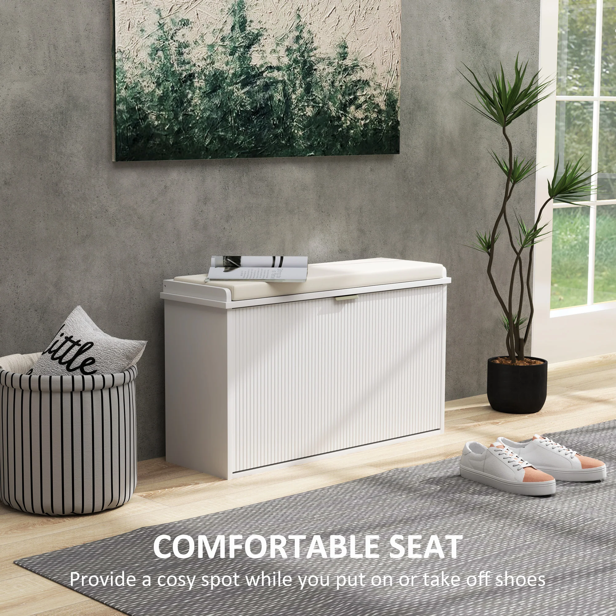 HOMCOM Shoe Storage Bench With Cushion And Flip-Drawer 80x26x47.5cm - Image 12