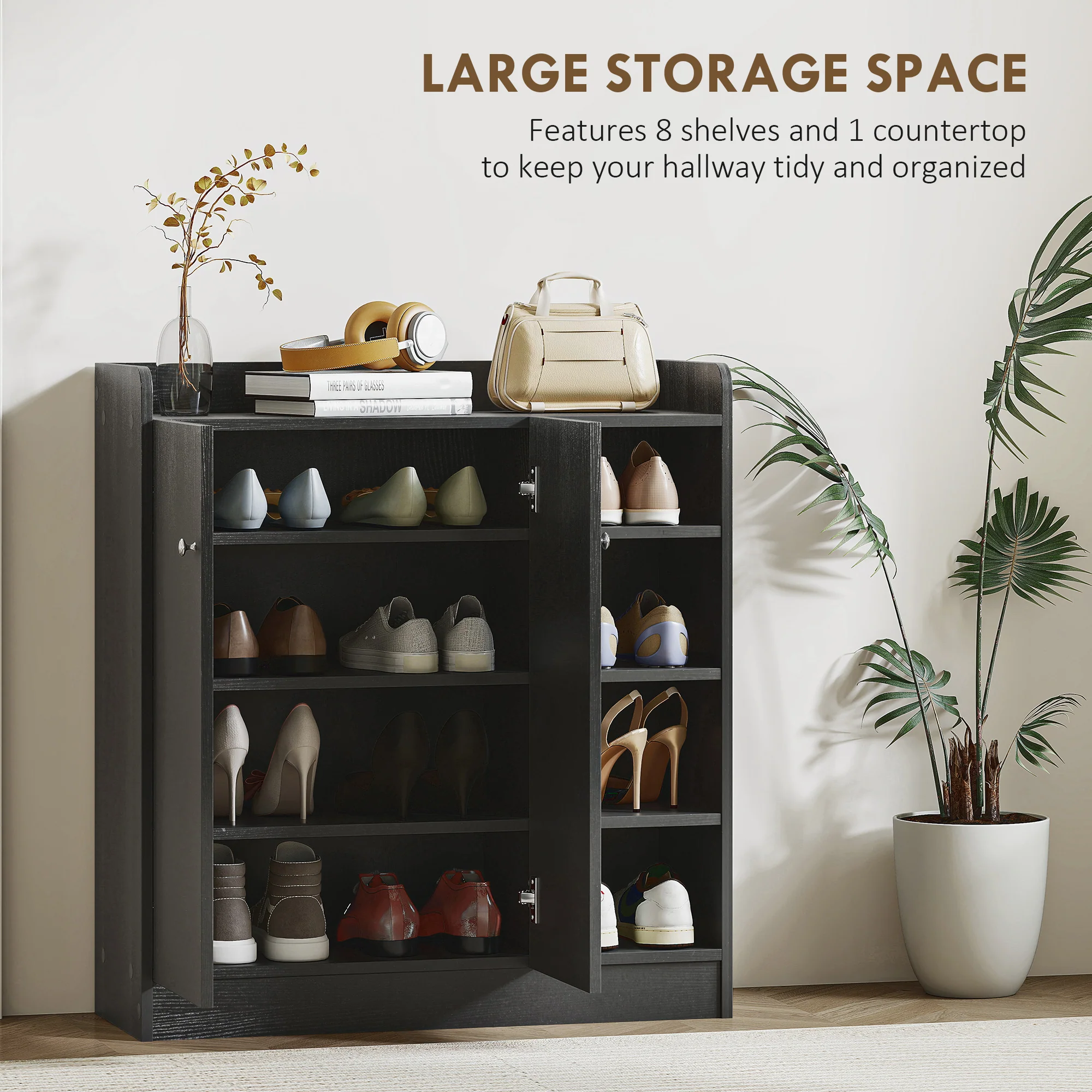 HOMCOM Shoe Storage Cabinet Footwear Rack Stand w/Adjustable Shelves Black - Image 3