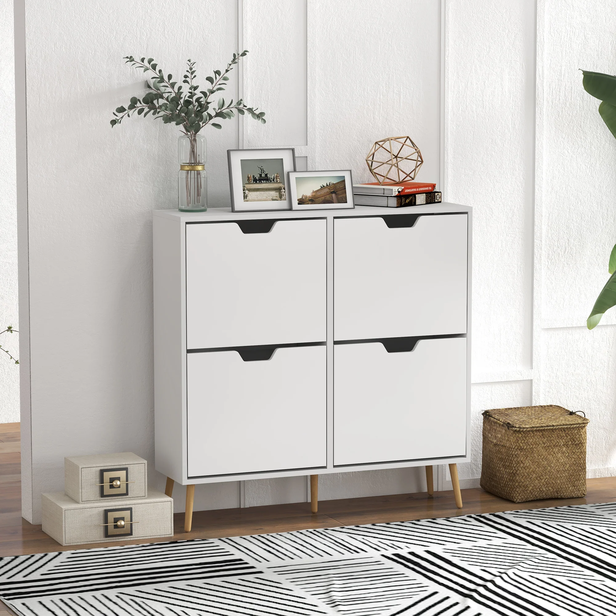 HOMCOM Shoe Storage Cabinet with 4 Flip Drawers for 16 Pairs of Shoes, White - Image 2
