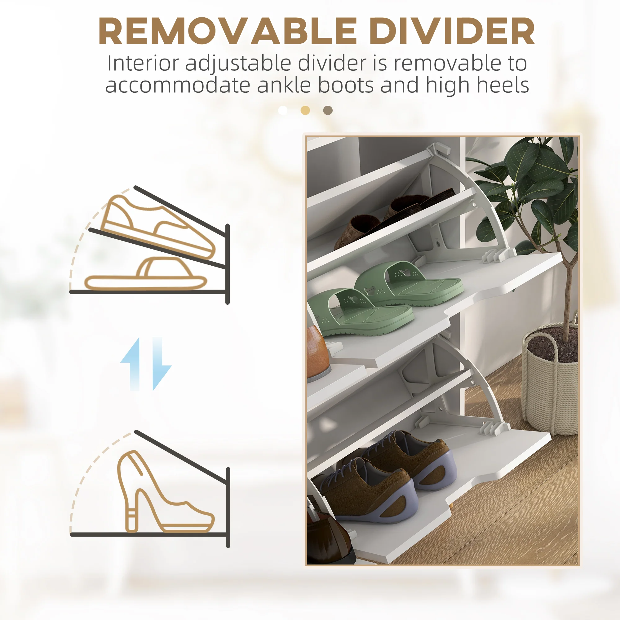 HOMCOM Shoe Storage Cabinet with 4 Flip Drawers for 16 Pairs of Shoes, White - Image 6