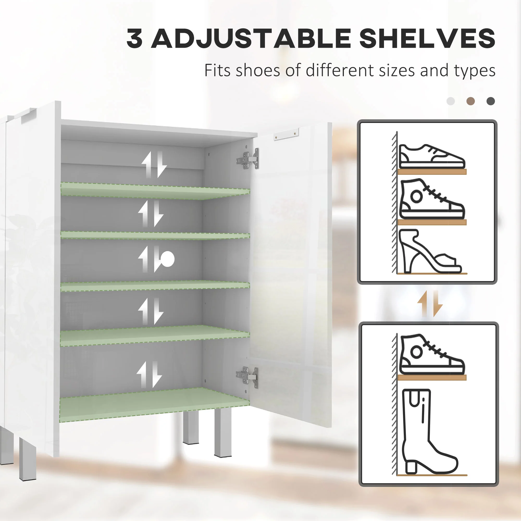 HOMCOM Shoe Storage Cabinet With Soft-Close Hinges & Adjust Shelves, High Gloss - Image 3