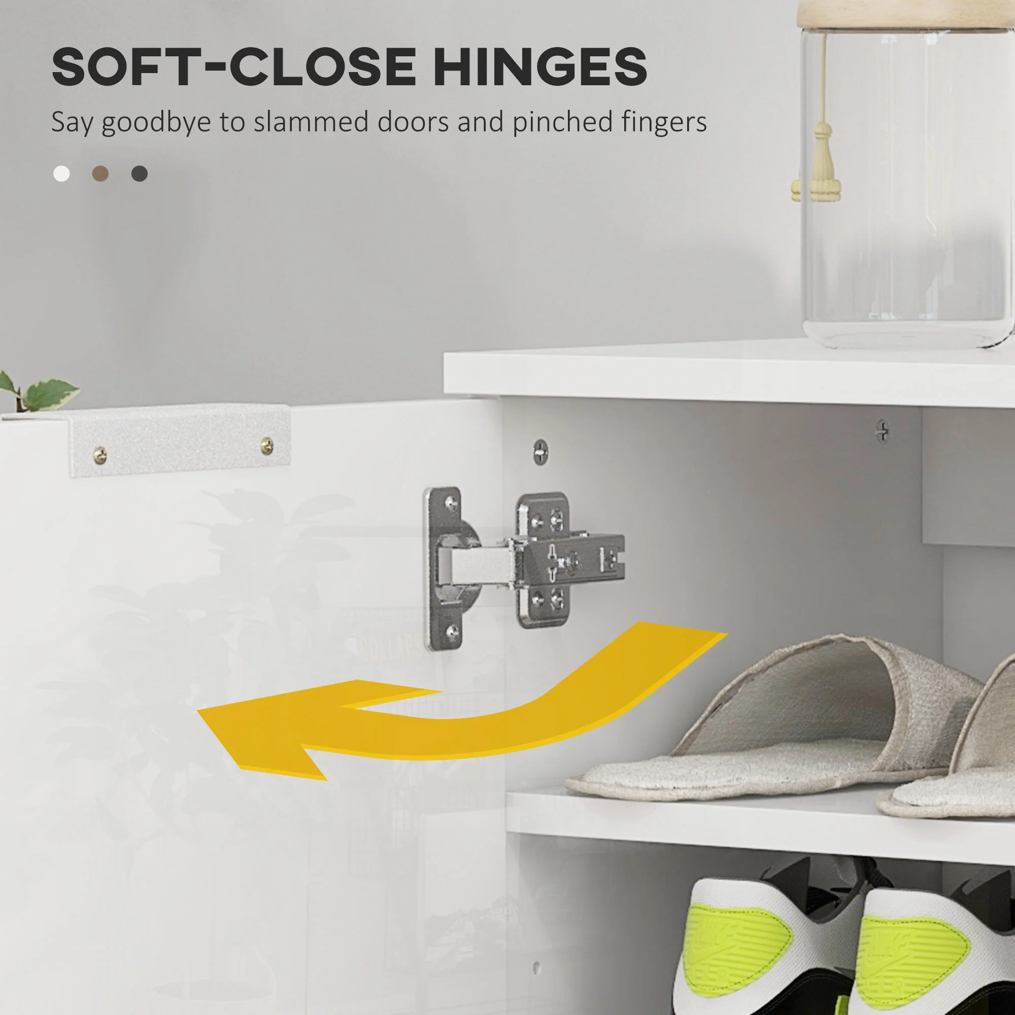 HOMCOM Shoe Storage Cabinet With Soft-Close Hinges & Adjust Shelves, High Gloss - Image 4