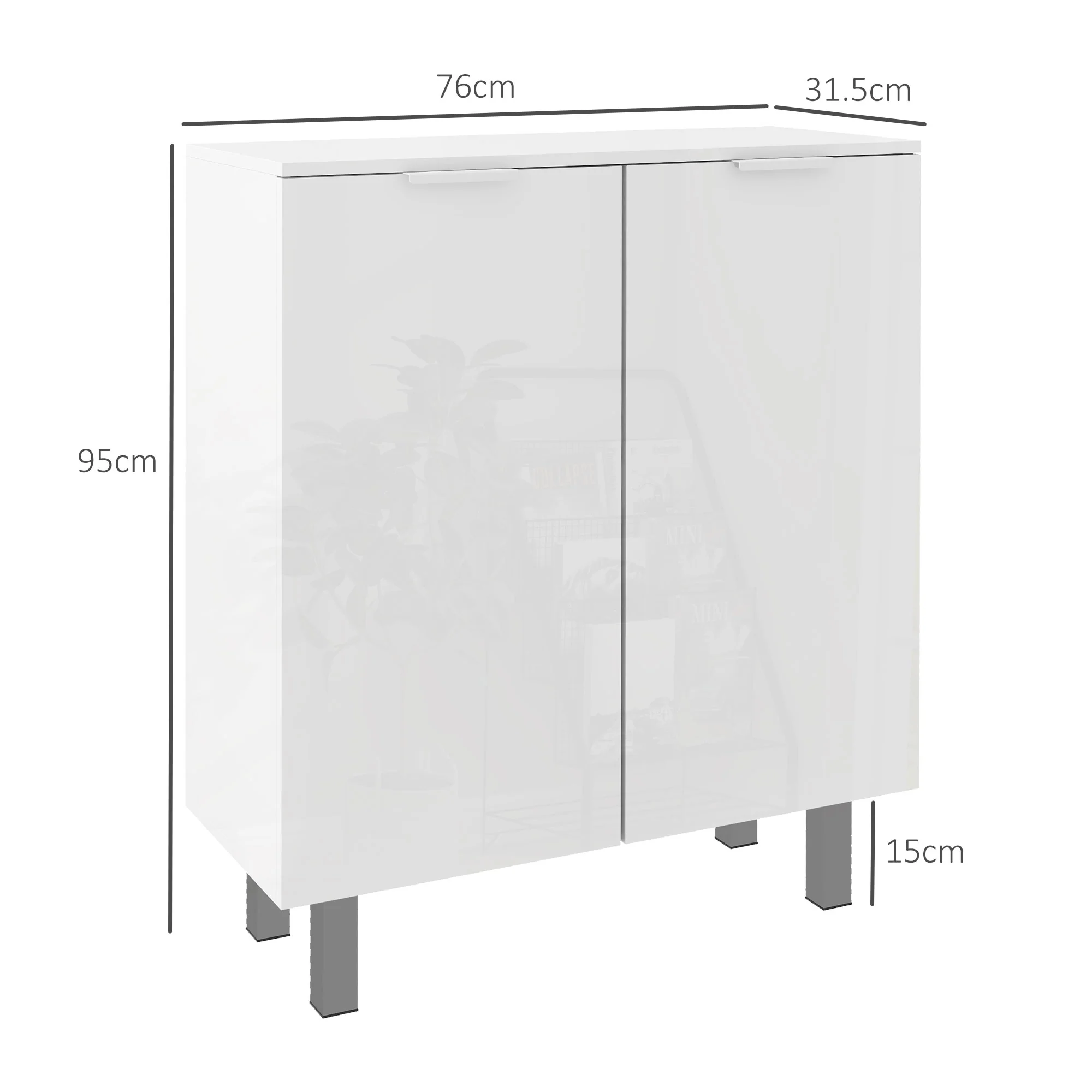 HOMCOM Shoe Storage Cabinet With Soft-Close Hinges & Adjust Shelves, High Gloss - Image 5