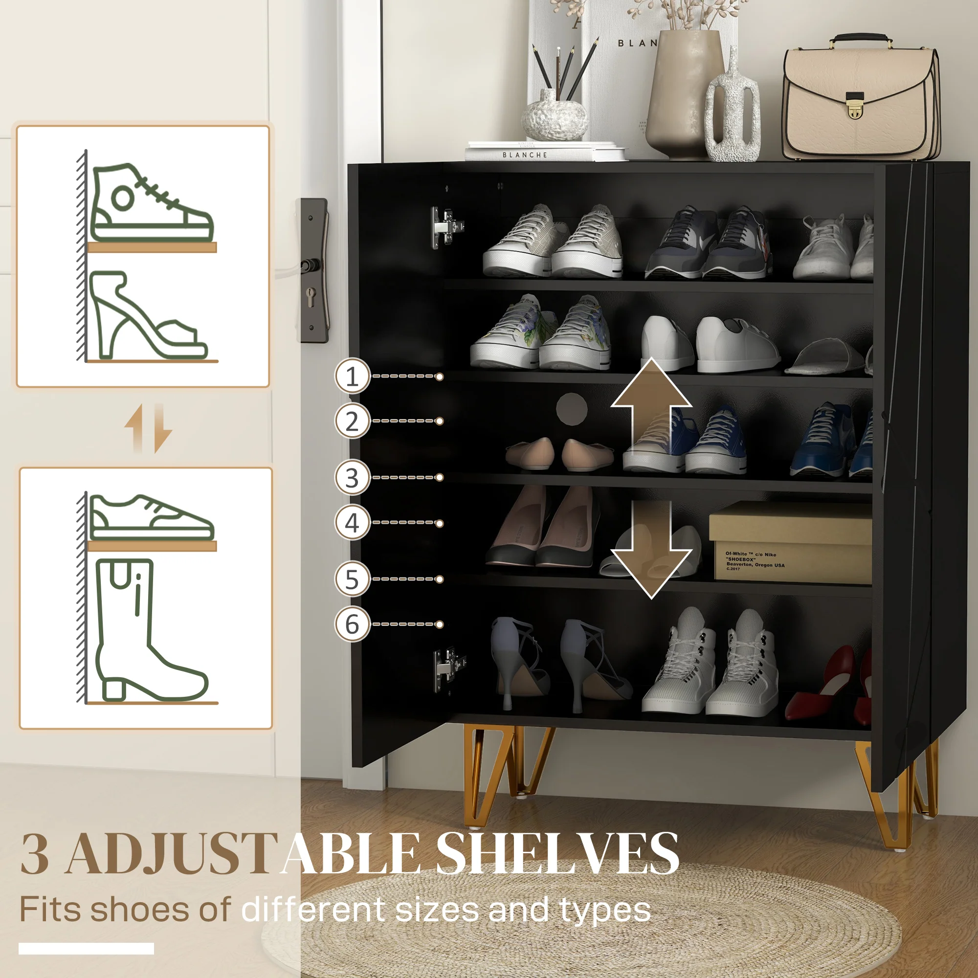 HOMCOM Shoe Storage Cabinet With Soft-Close Hinges And Adjust Shelves - Image 3