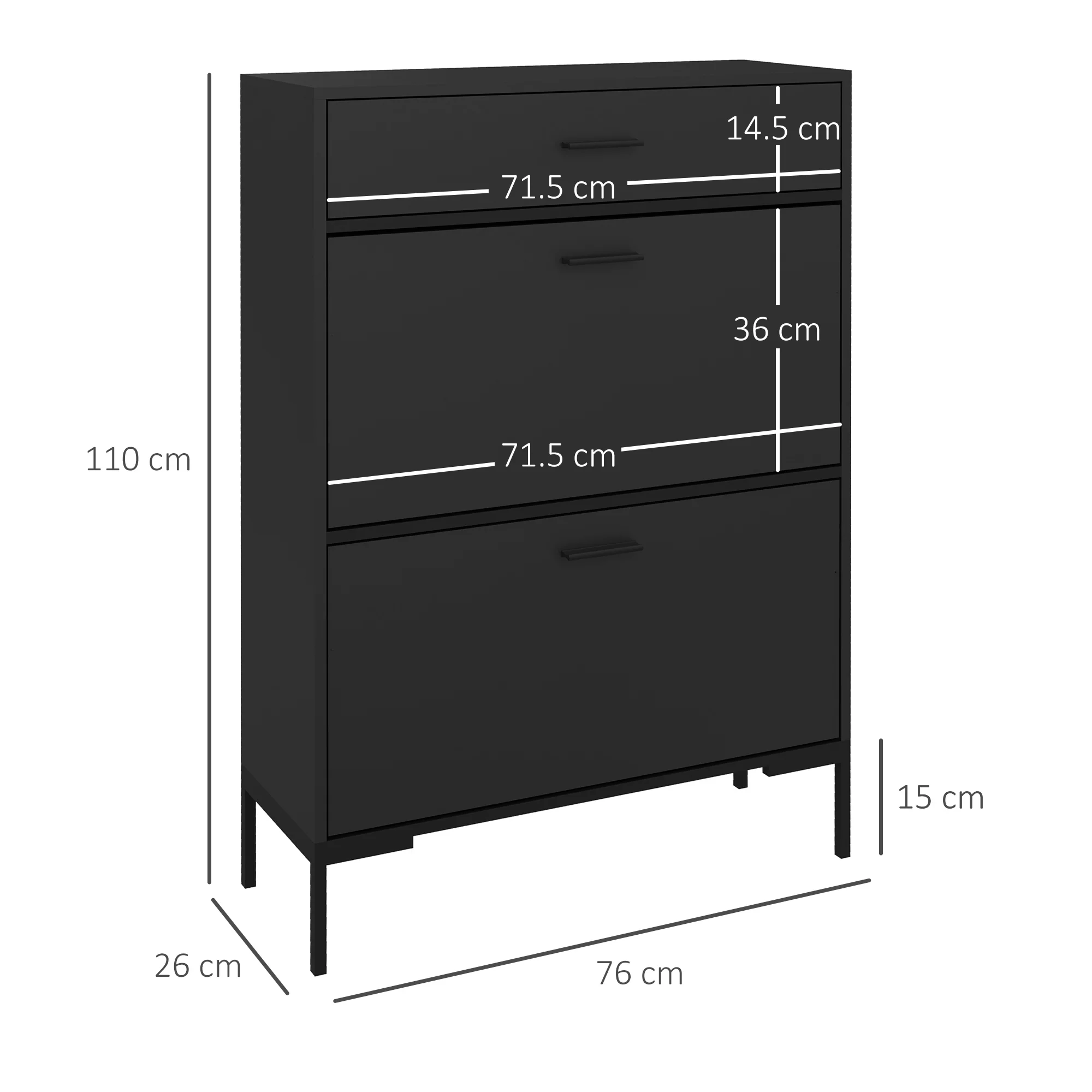 HOMCOM Shoe Storage Cupboard With 2 Flip Doors And Sliding Out Drawer, Black - Image 5