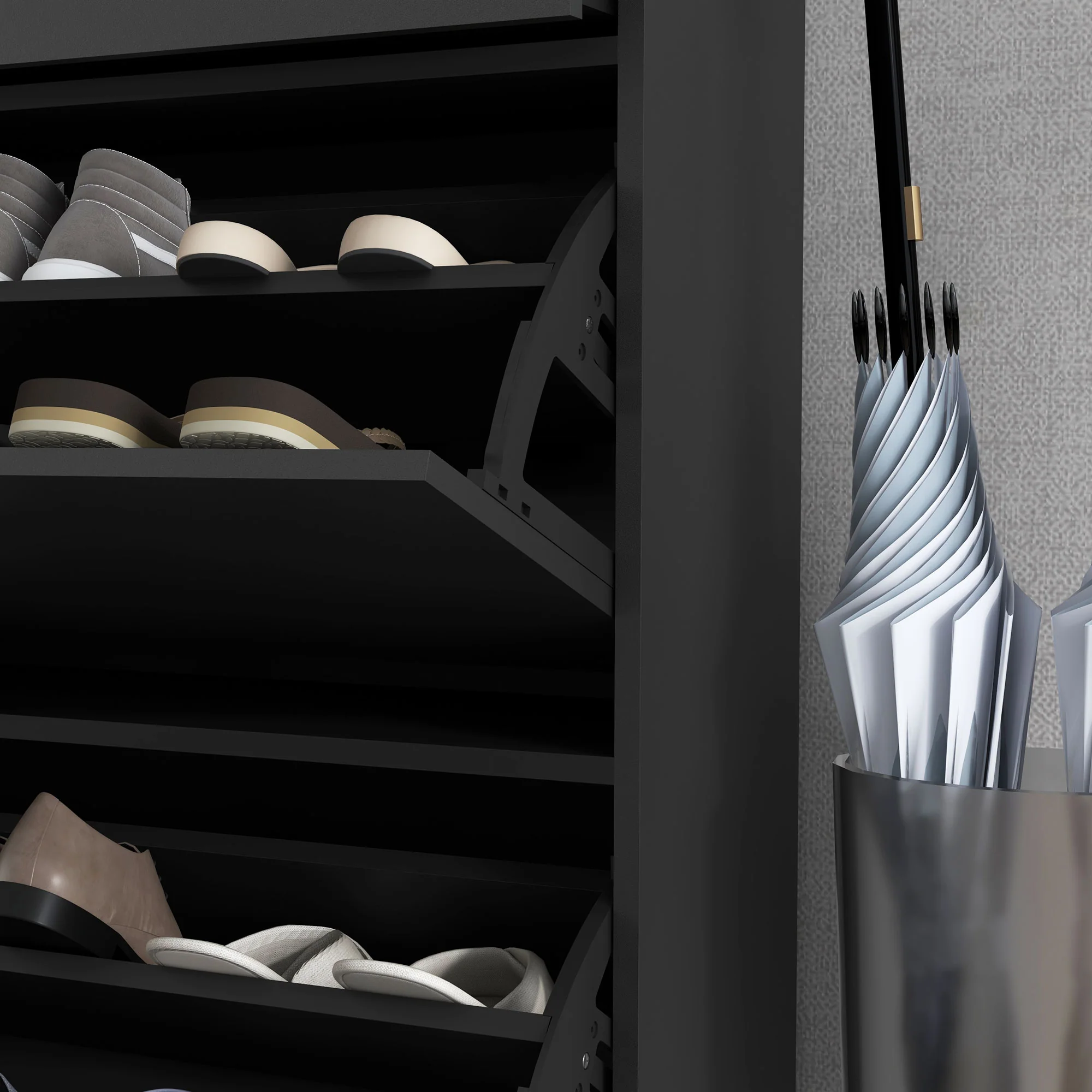 HOMCOM Shoe Storage Cupboard With 2 Flip Doors And Sliding Out Drawer, Black - Image 9