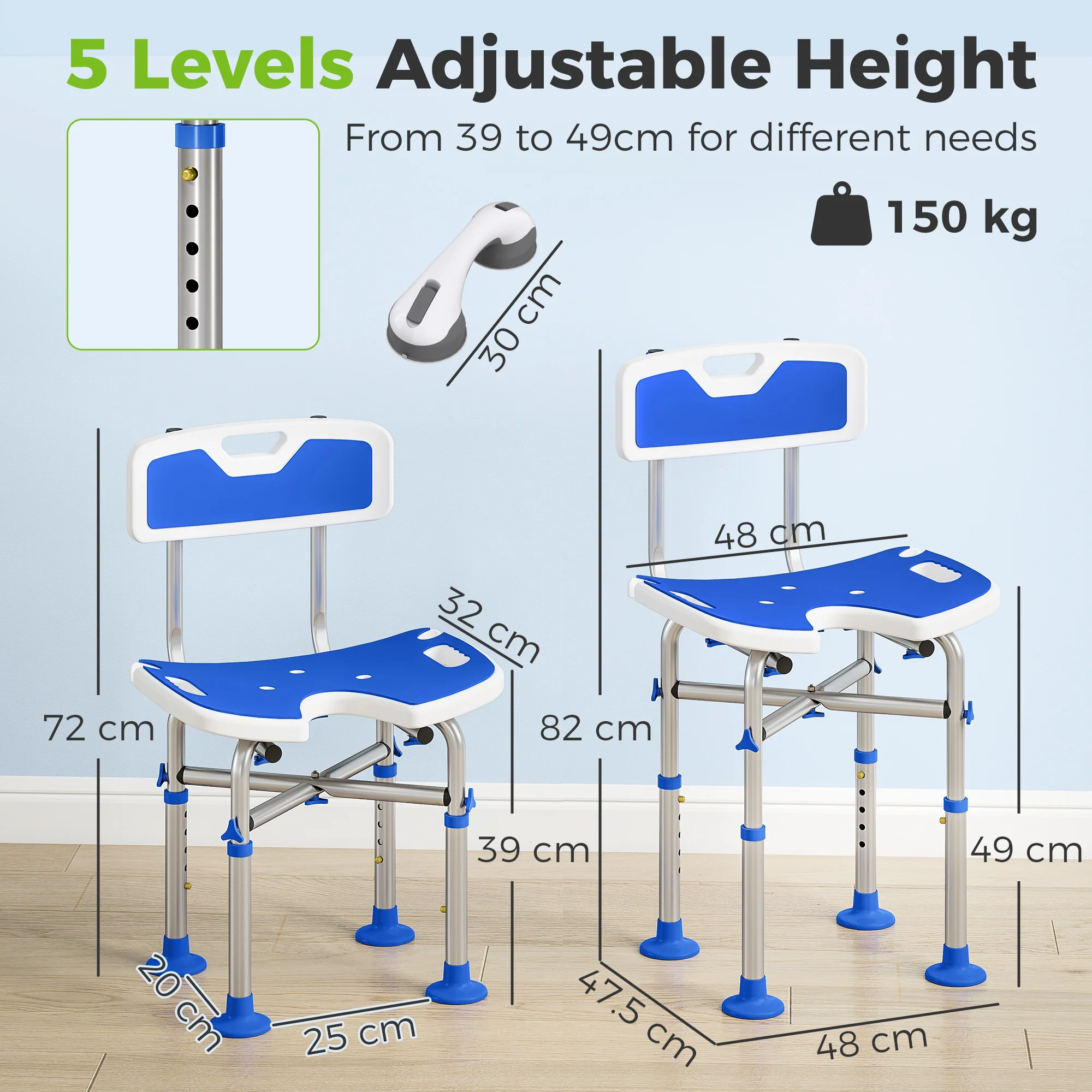 HOMCOM Shower Chair with U-Shaped Cutout, Height Adjustable Shower Chair - Image 5