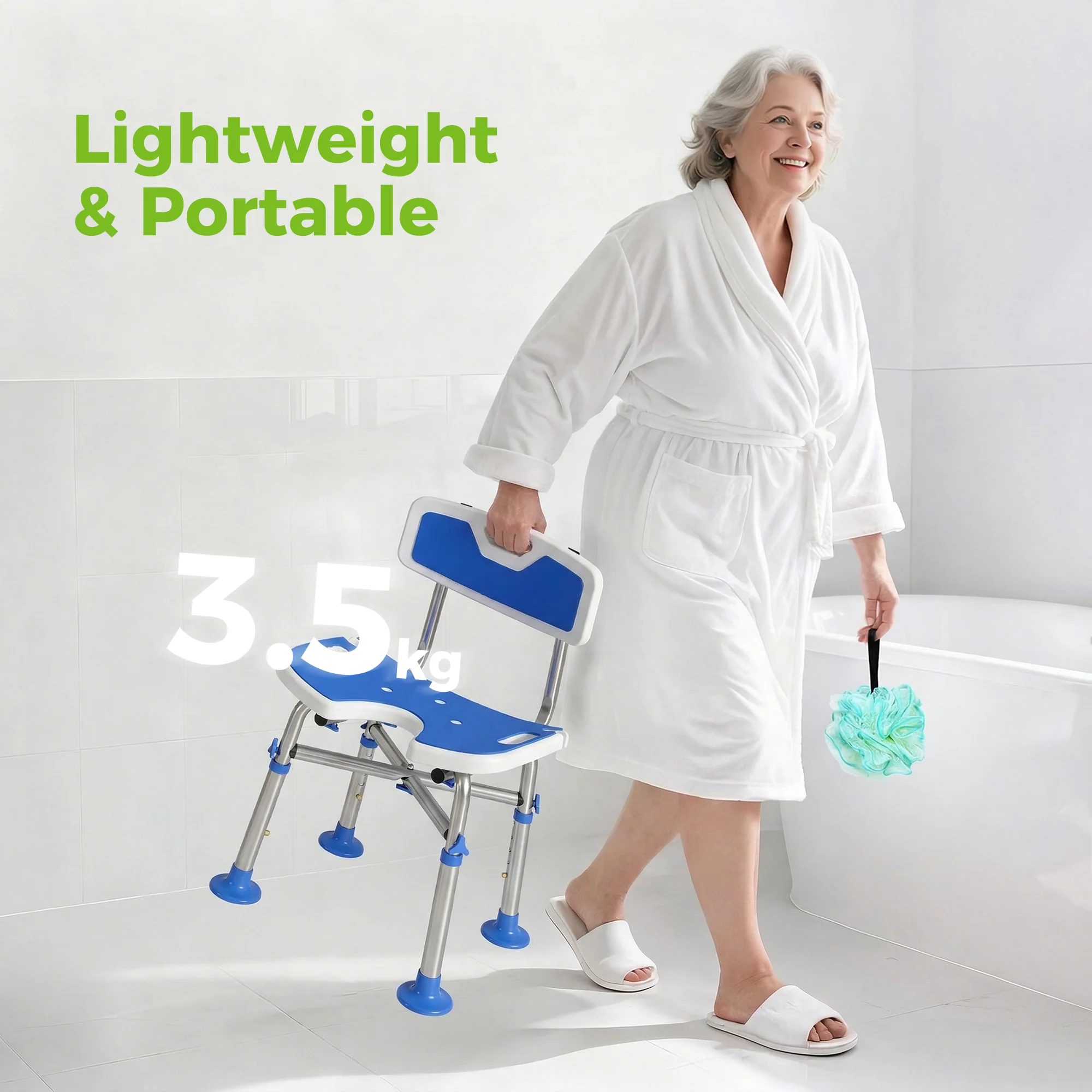 HOMCOM Shower Chair with U-Shaped Cutout, Height Adjustable Shower Chair - Image 6