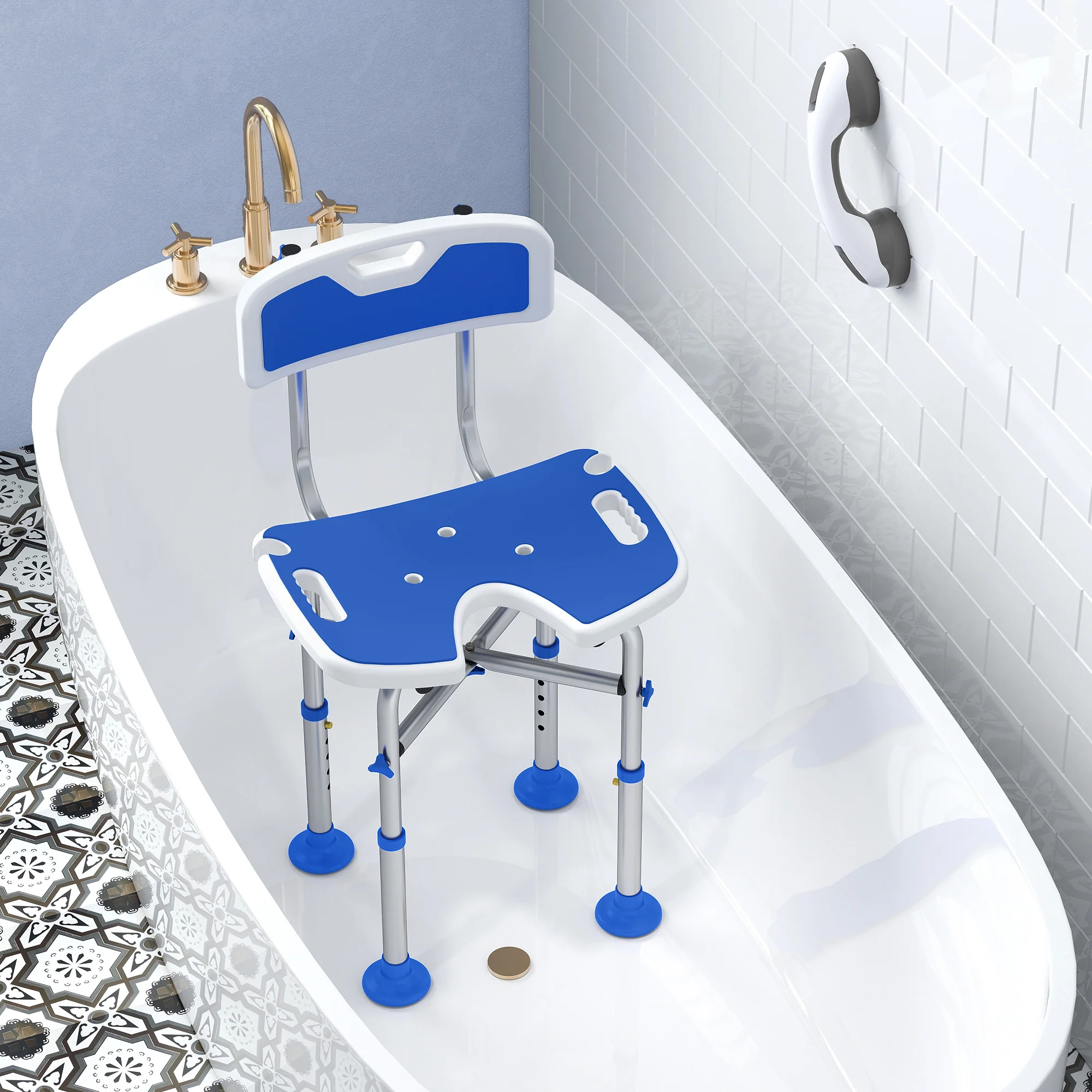 HOMCOM Shower Chair with U-Shaped Cutout, Height Adjustable Shower Chair - Image 9