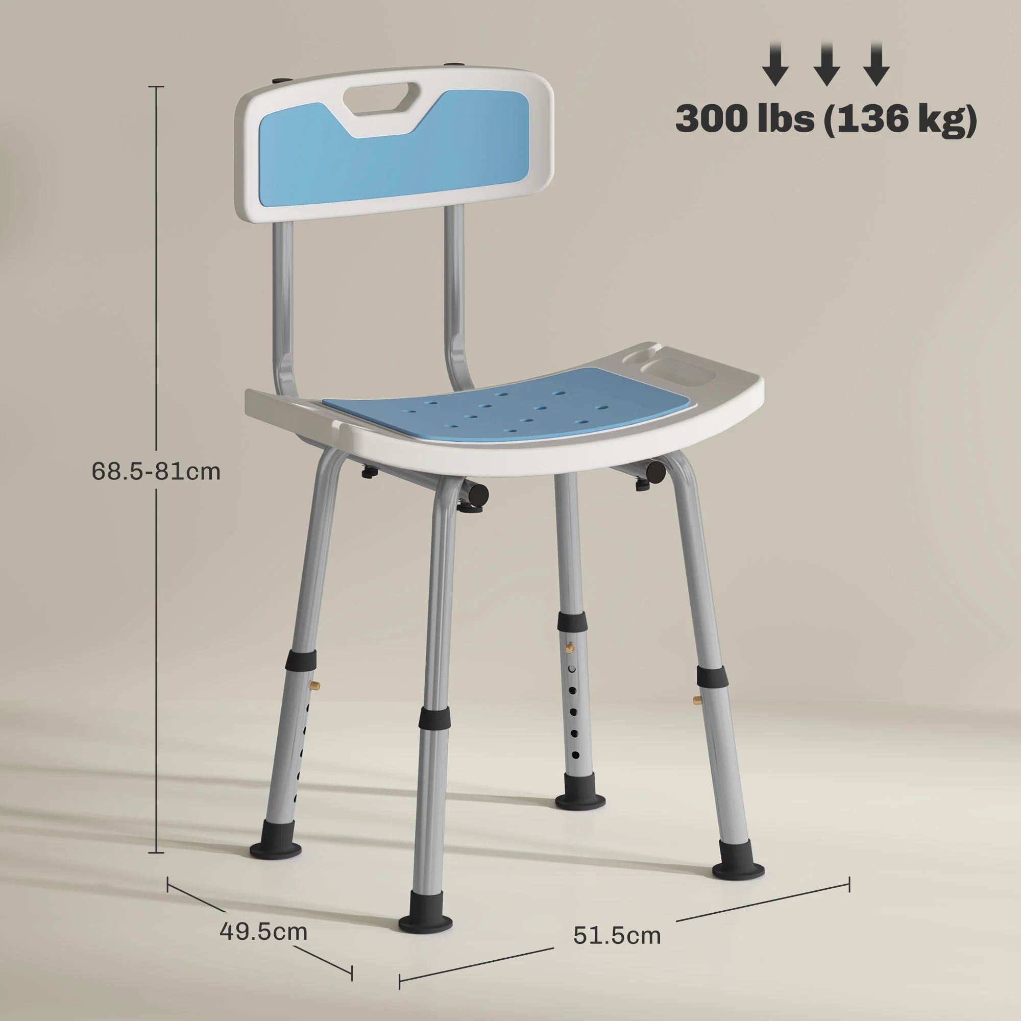 HOMCOM Shower Stool for Elderly Disabled Adjustable Shower Stool - Image 5