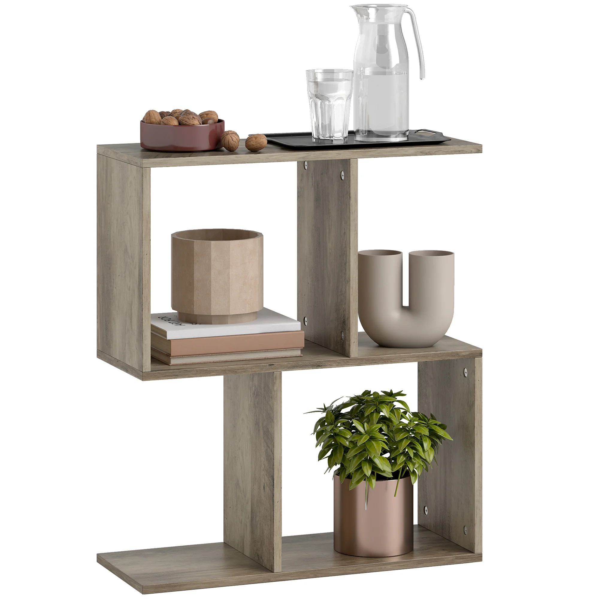 HOMCOM Side Table, Narrow End Table with Storage Shelves, Grey