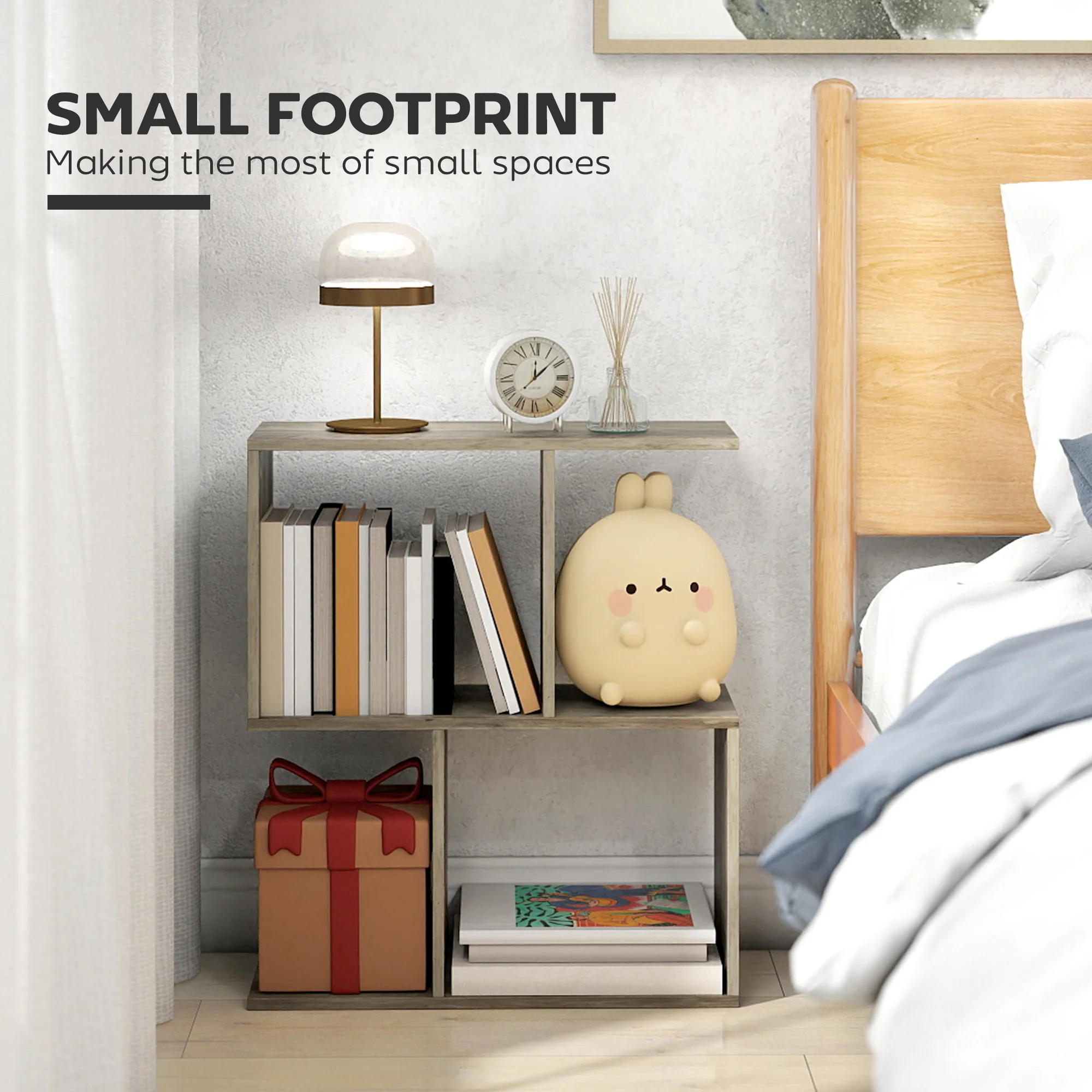 HOMCOM Side Table, Narrow End Table with Storage Shelves, Grey - Image 3