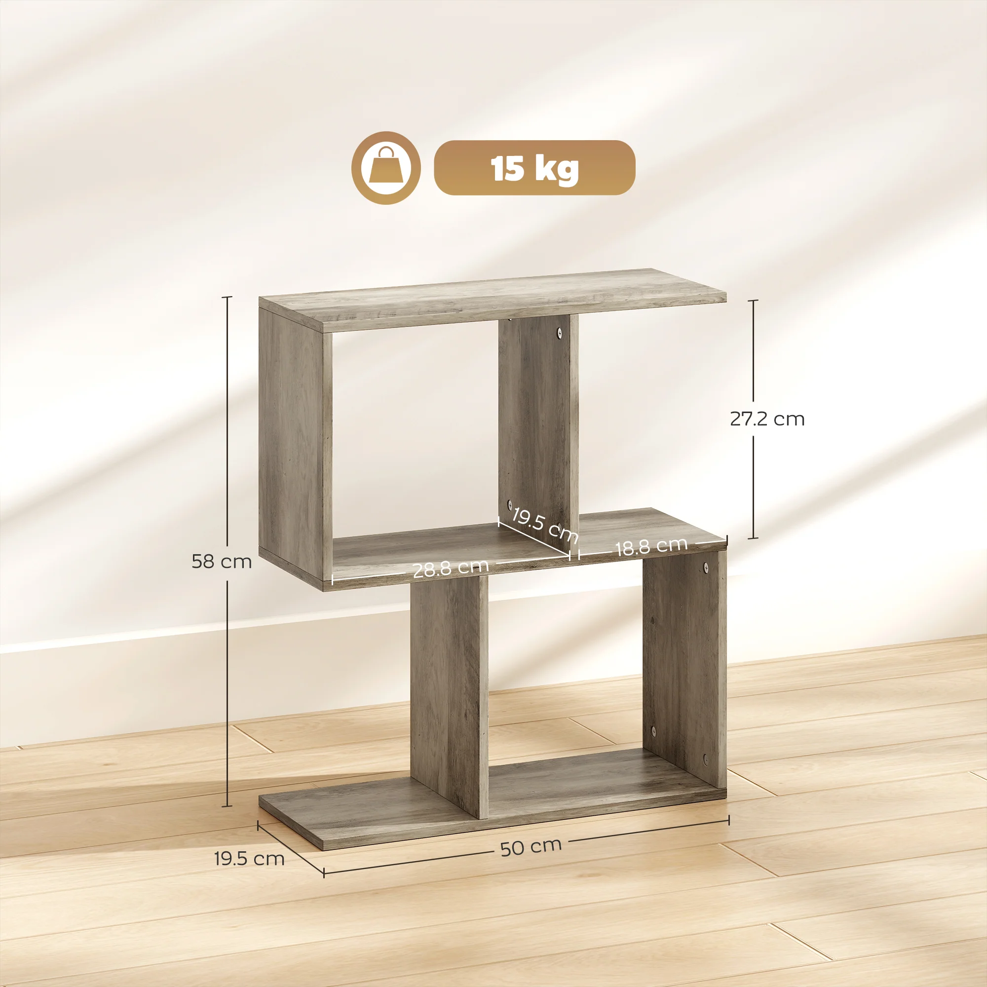 HOMCOM Side Table, Narrow End Table with Storage Shelves, Grey - Image 5