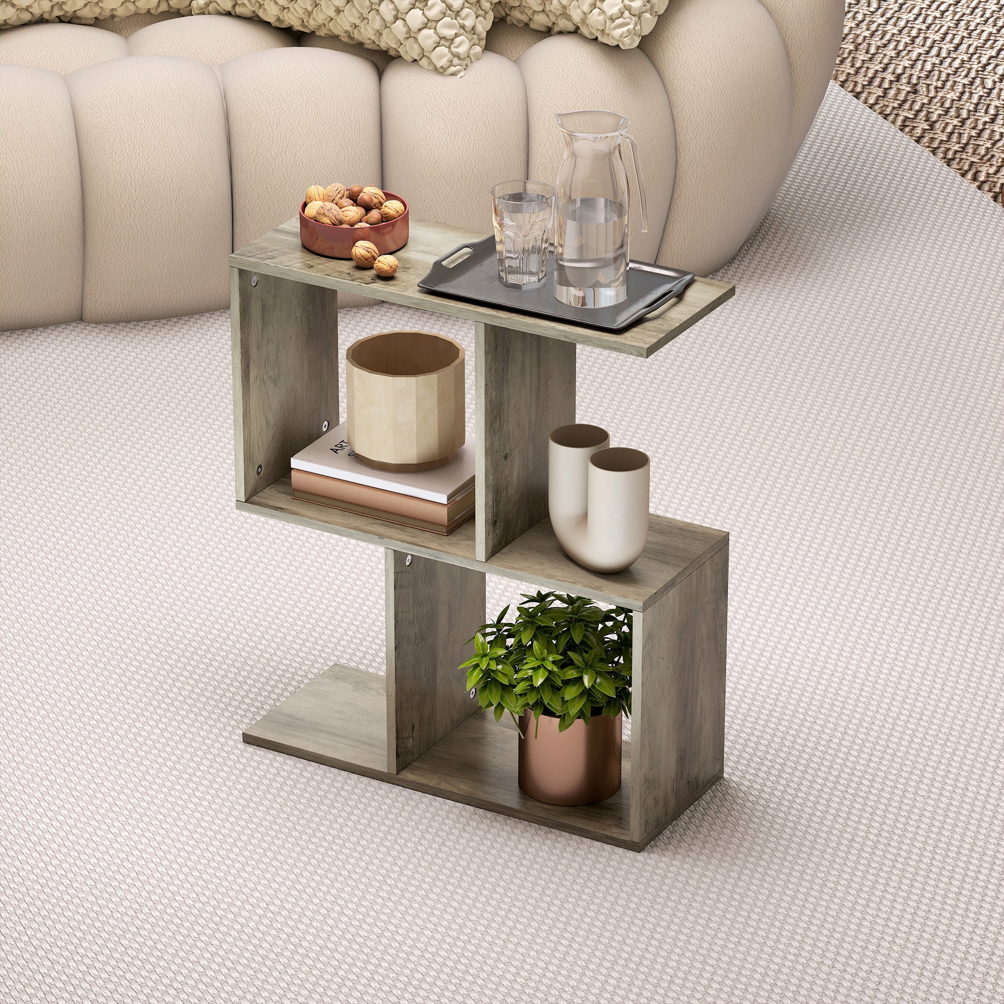 HOMCOM Side Table, Narrow End Table with Storage Shelves, Grey - Image 7