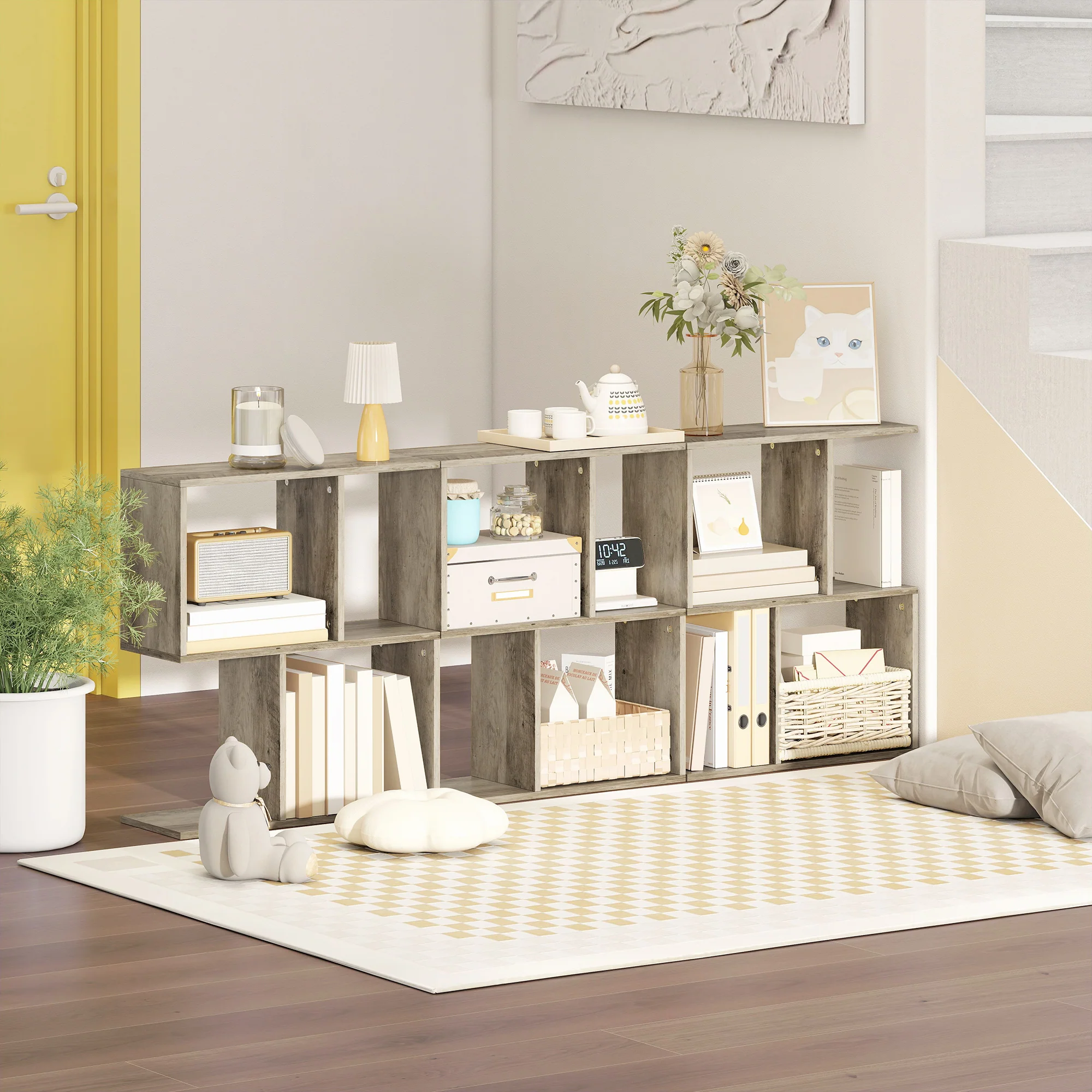 HOMCOM Side Table, Narrow End Table with Storage Shelves, Grey - Image 8