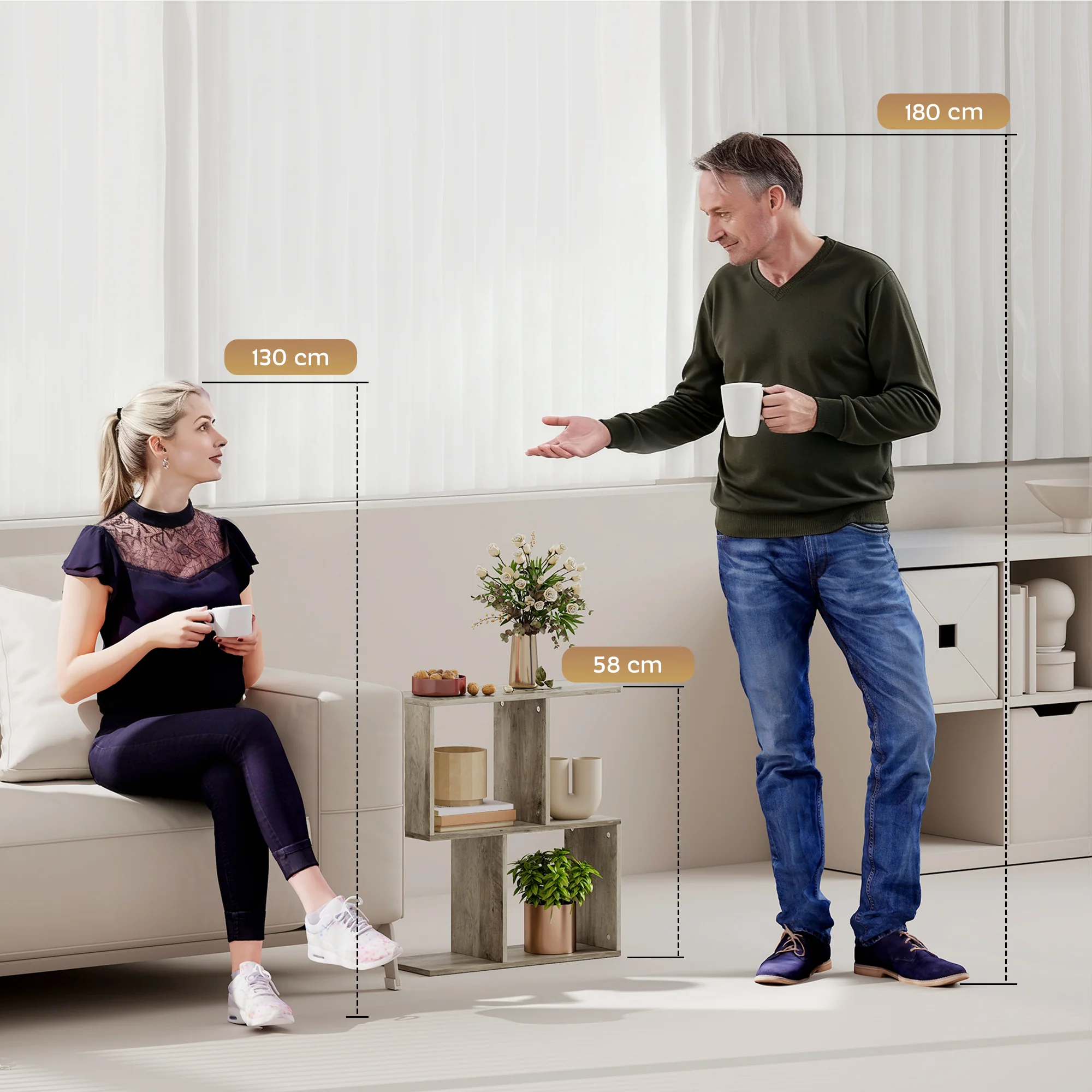 HOMCOM Side Table, Narrow End Table with Storage Shelves, Grey - Image 9