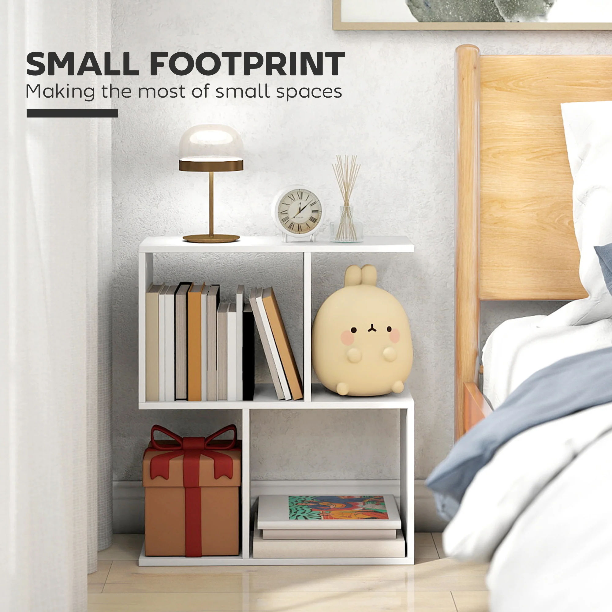 HOMCOM Side Table, Narrow End Table with Storage Shelves, White - Image 3