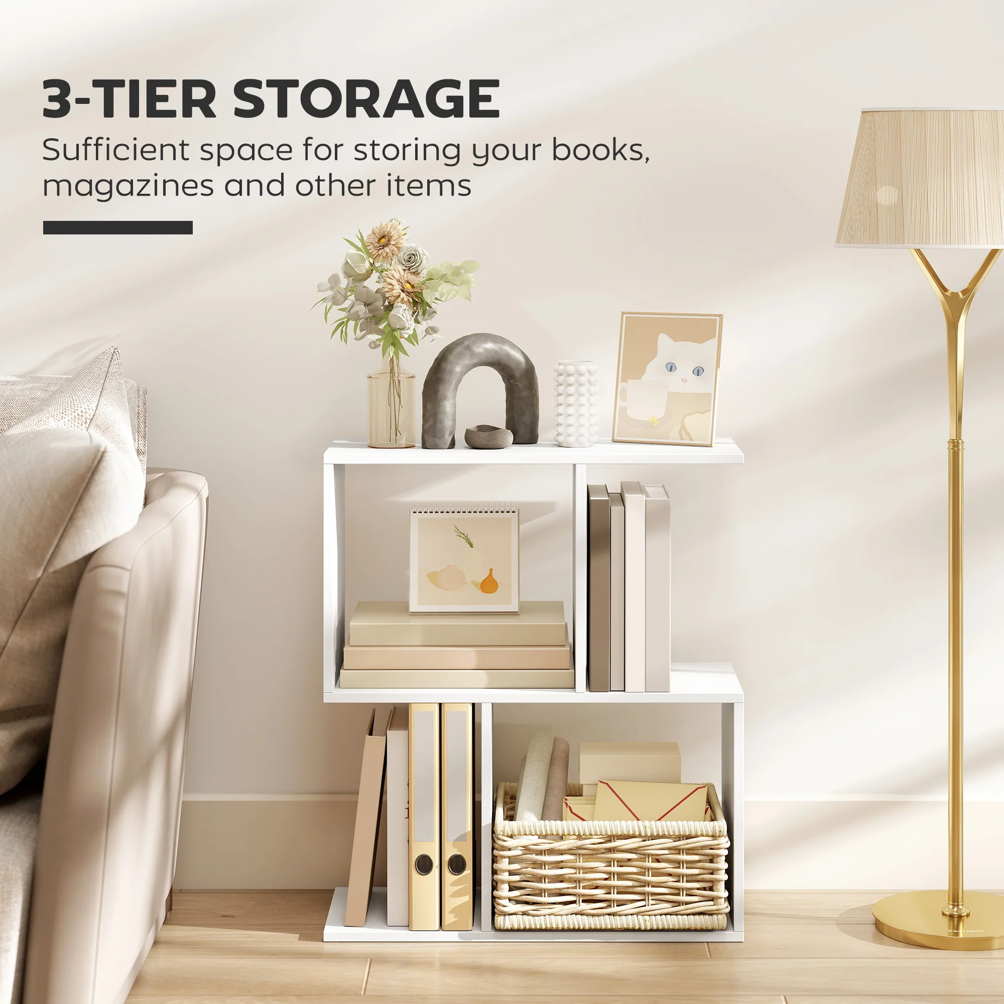 HOMCOM Side Table, Narrow End Table with Storage Shelves, White - Image 4
