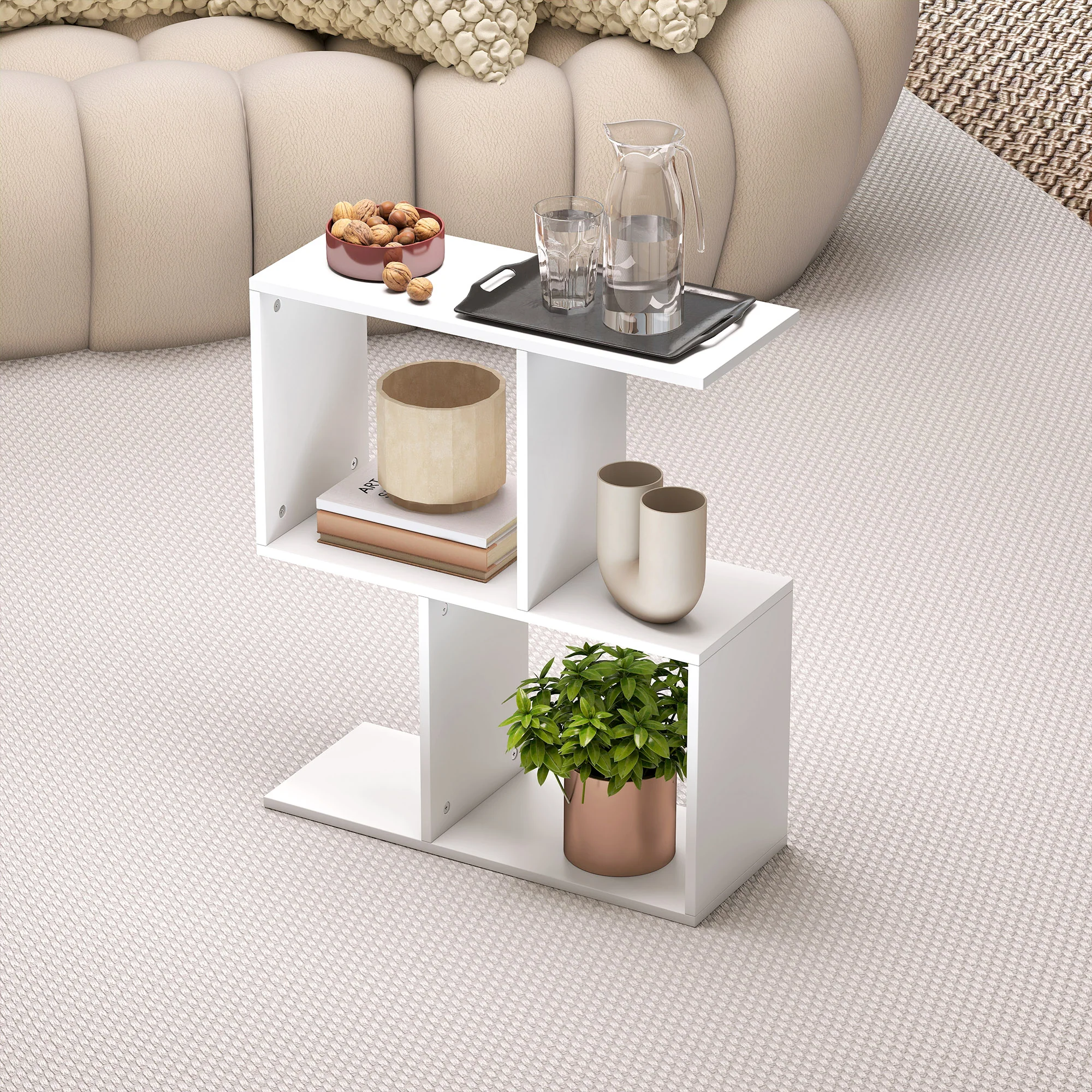HOMCOM Side Table, Narrow End Table with Storage Shelves, White - Image 7