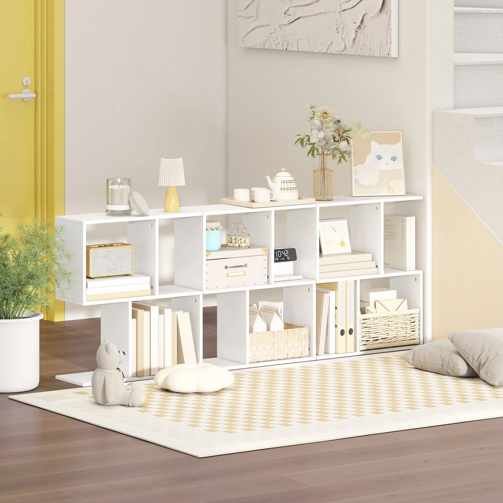 HOMCOM Side Table, Narrow End Table with Storage Shelves, White - Image 8