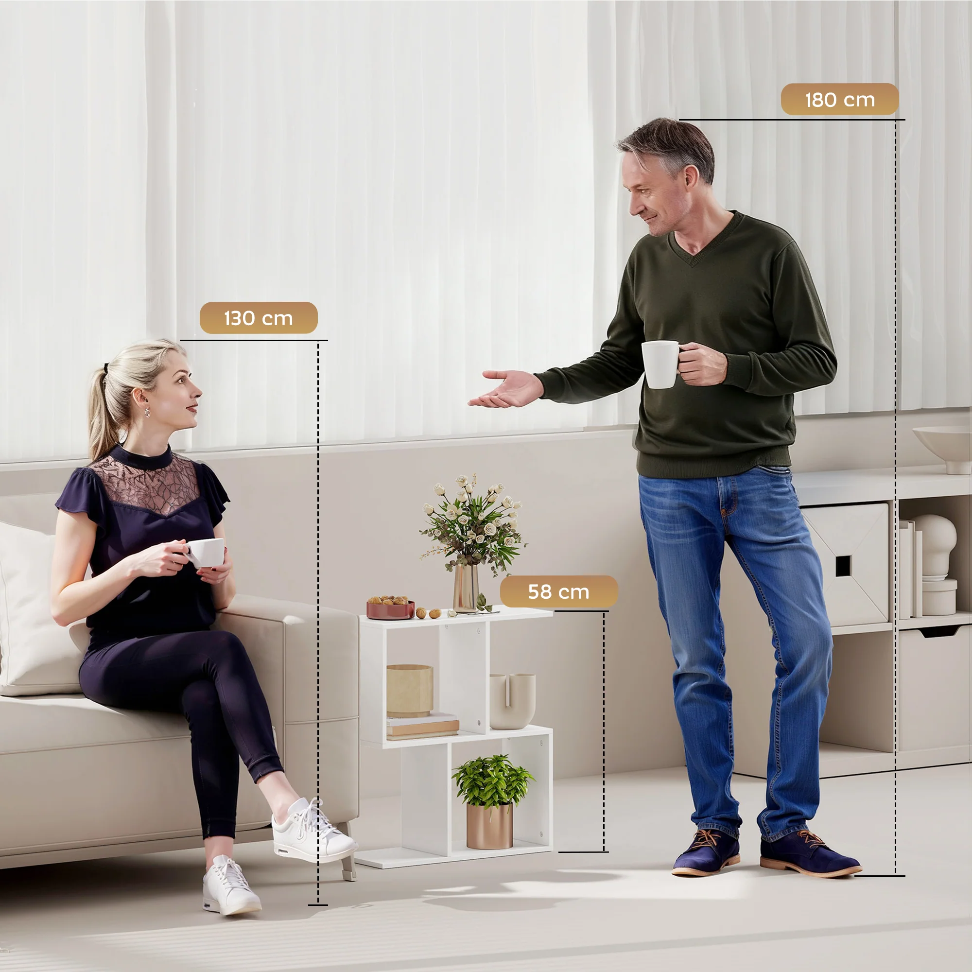 HOMCOM Side Table, Narrow End Table with Storage Shelves, White - Image 9