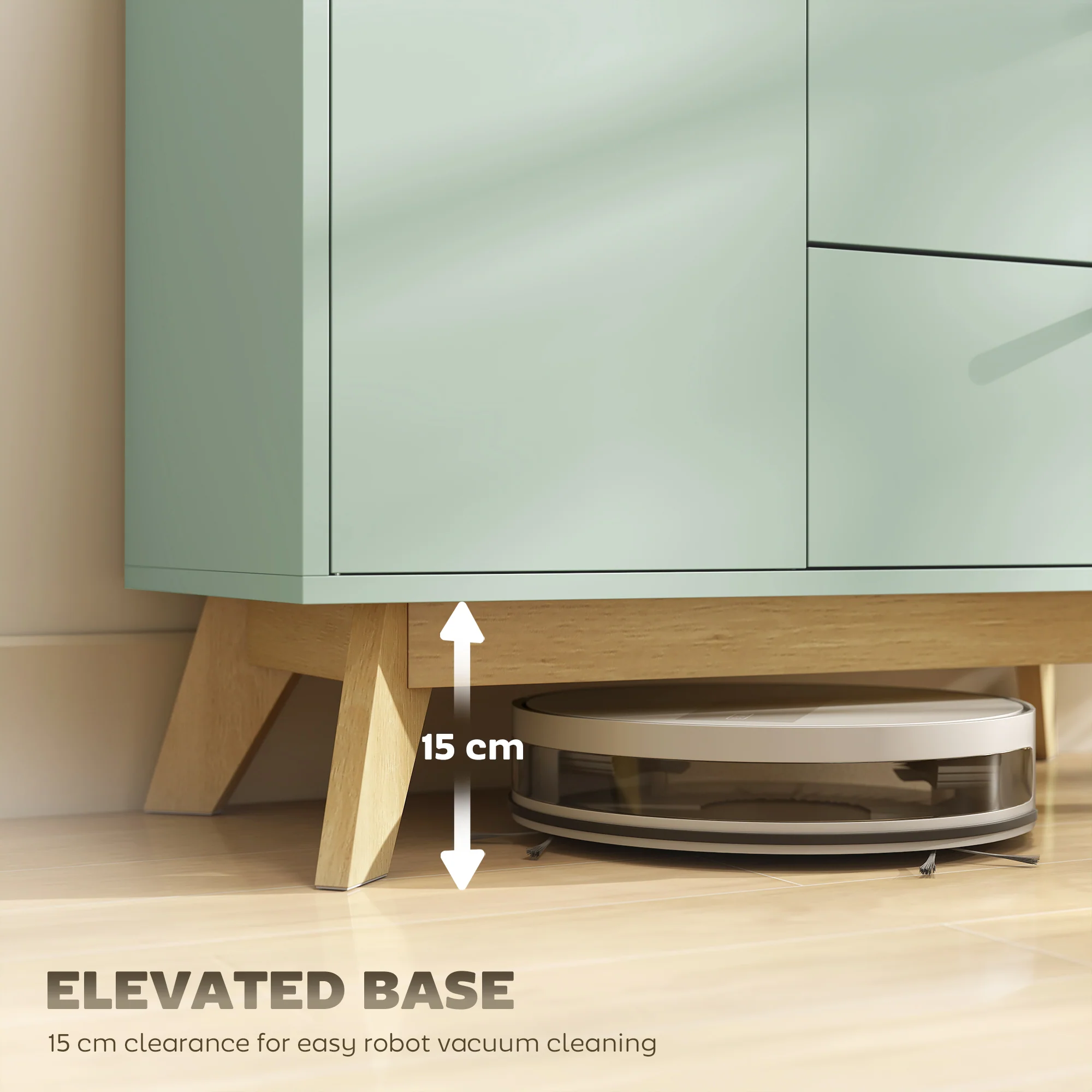 HOMCOM Sideboard, 80 cm Buffet Cabinet with 2 Drawers, Light Green and Oak - Image 7
