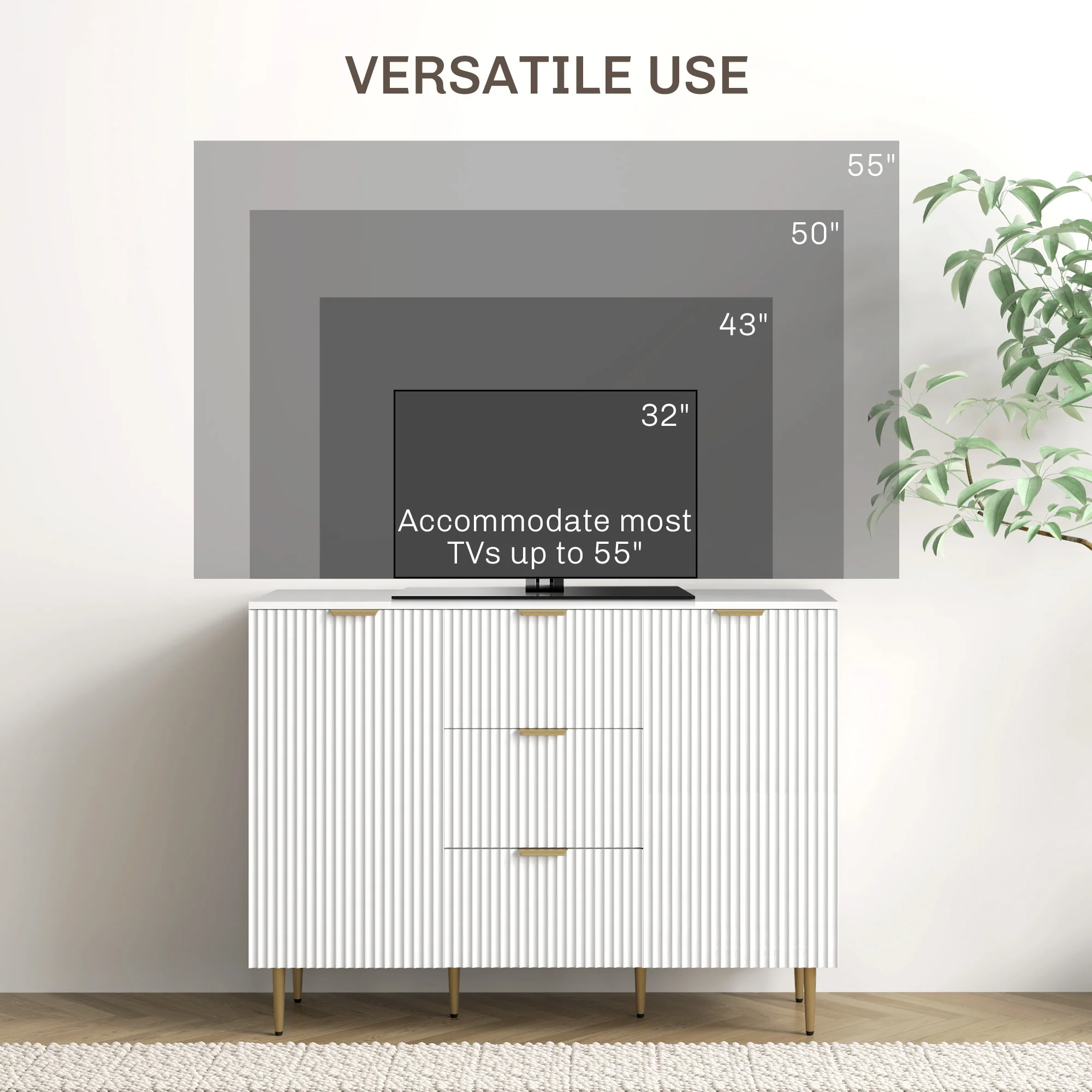 HOMCOM Sideboard Buffet Cabinet W/ 3 Drawers And Adjustable Shelves, White - Image 6