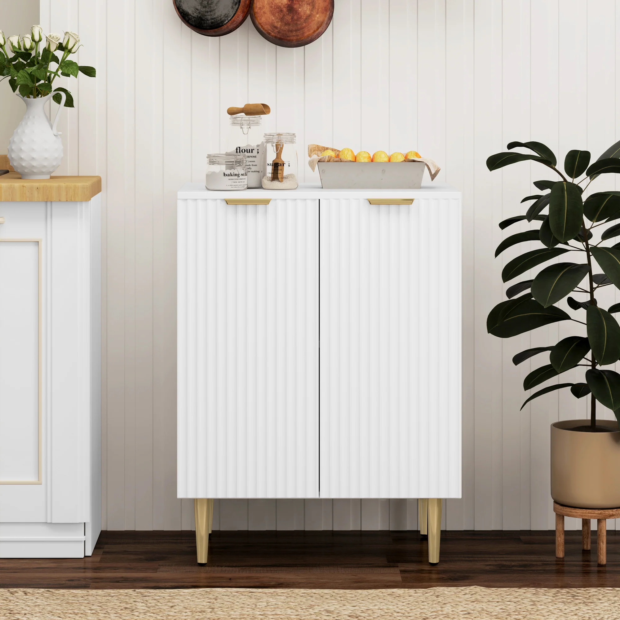 HOMCOM Sideboard Buffet Cabinet with Adjustable Shelf, White - Image 2