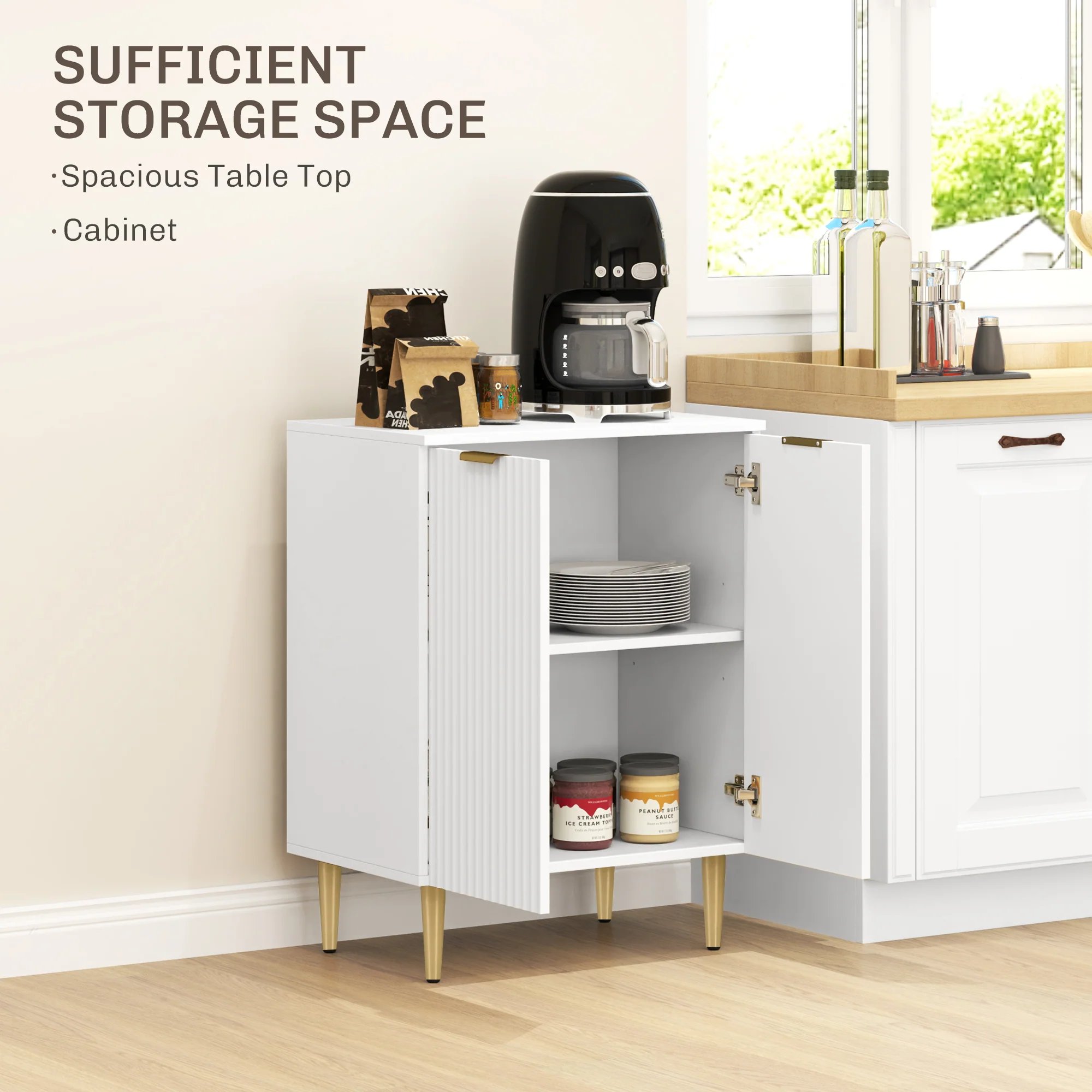 HOMCOM Sideboard Buffet Cabinet with Adjustable Shelf, White - Image 3