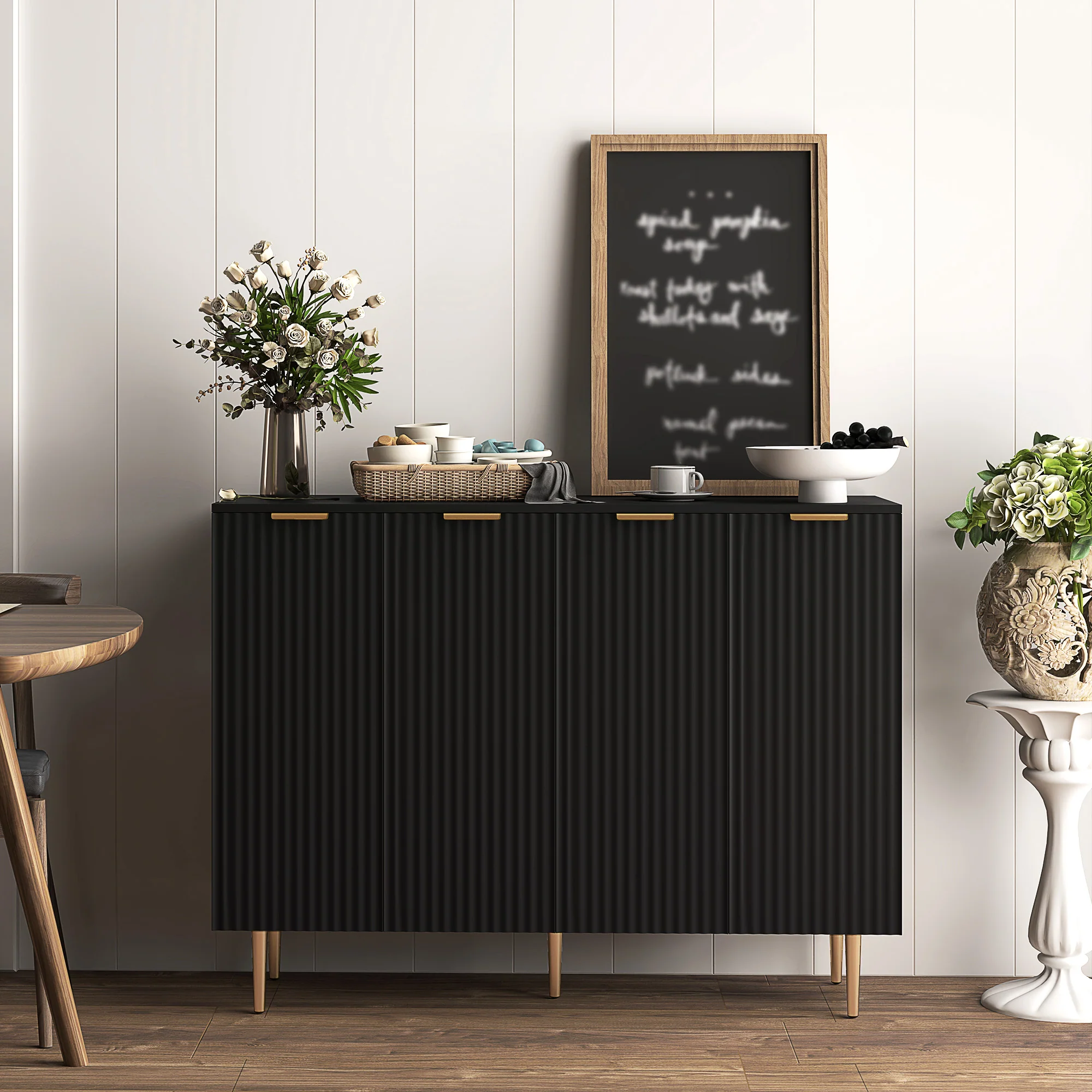 HOMCOM Sideboard Buffet Cabinet with Adjustable Shelves, Black - Image 2
