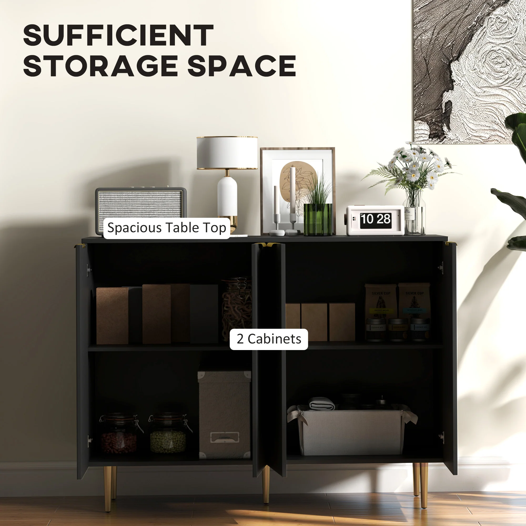 HOMCOM Sideboard Buffet Cabinet with Adjustable Shelves, Black - Image 4