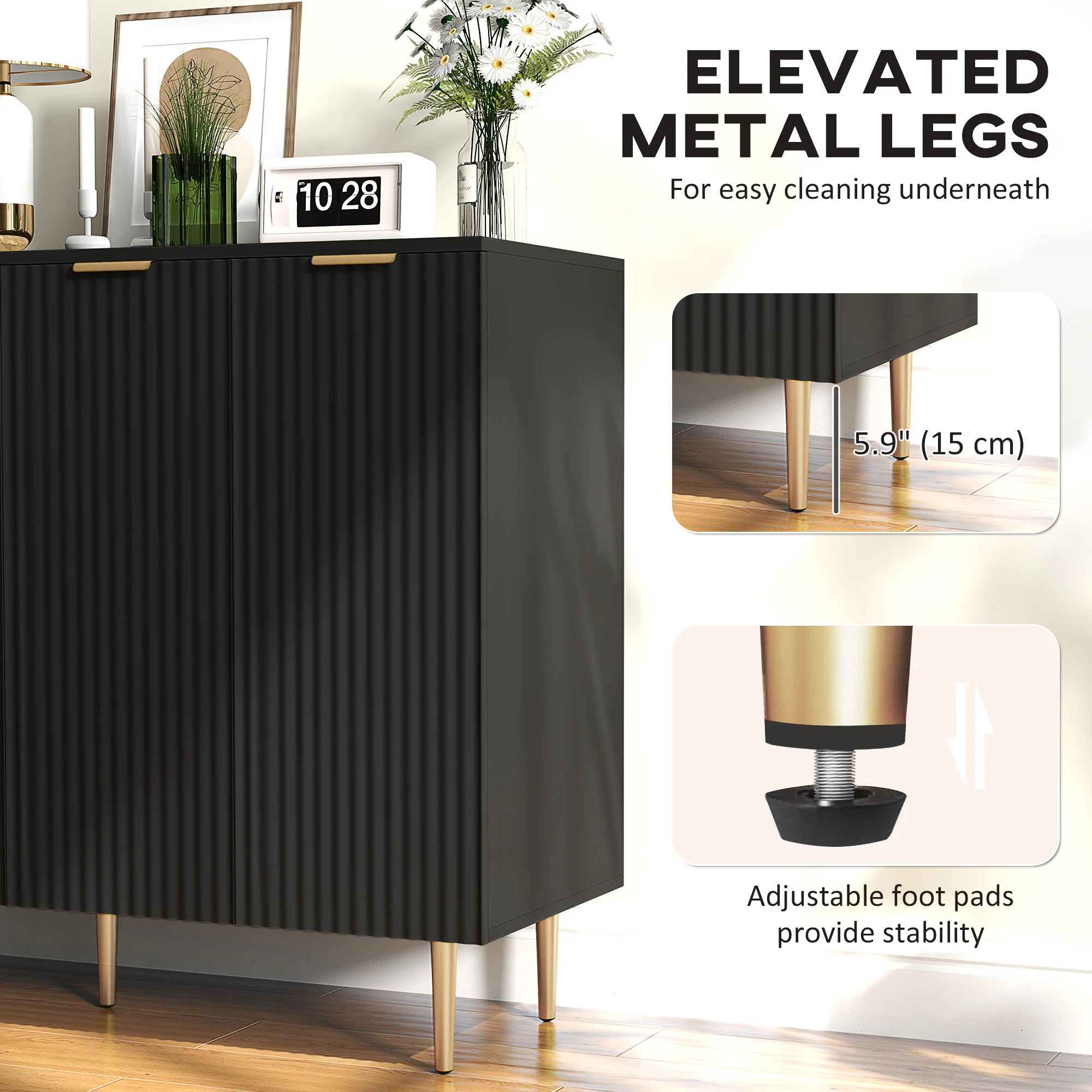 HOMCOM Sideboard Buffet Cabinet with Adjustable Shelves, Black - Image 7