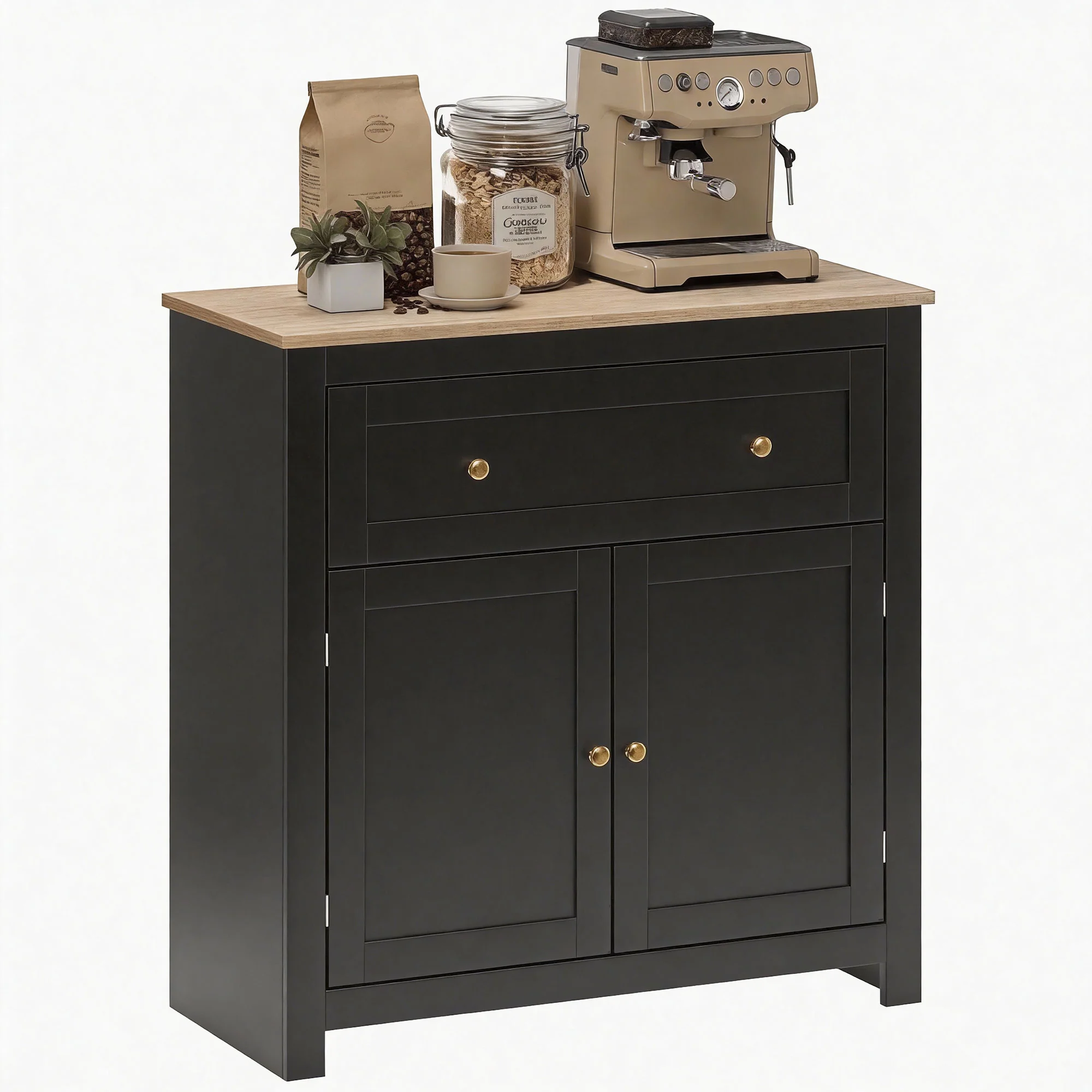 HOMCOM Sideboard, Kitchen Storage Cabinet w/ Adjustable Shelf, Drawer, Black