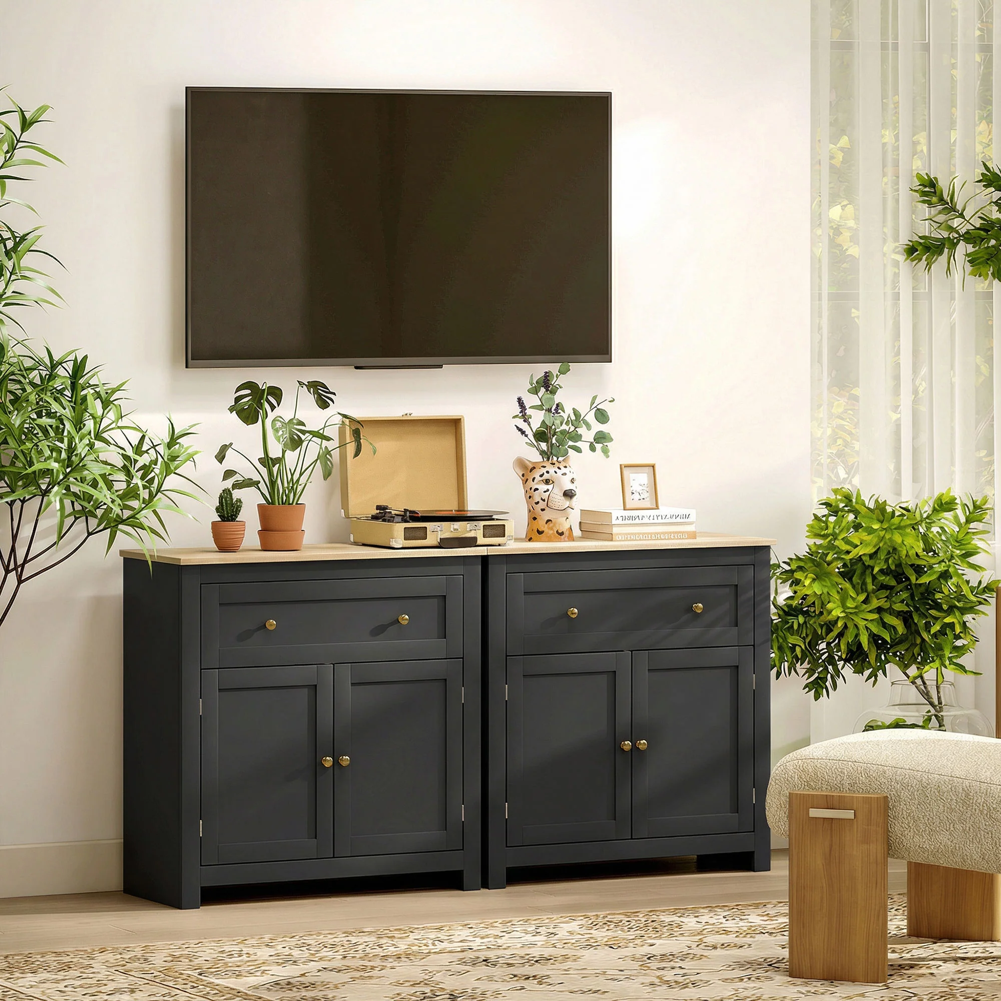 HOMCOM Sideboard, Kitchen Storage Cabinet w/ Adjustable Shelf, Drawer, Black - Image 8