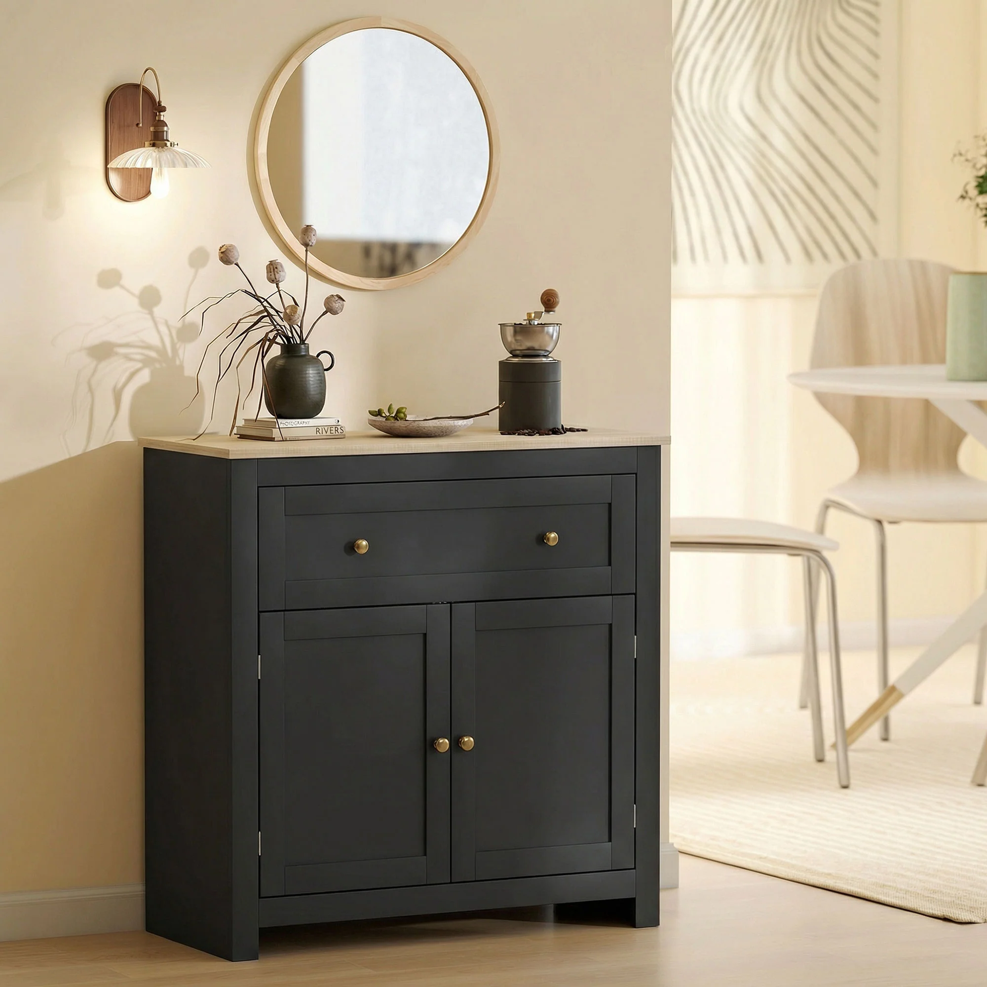 HOMCOM Sideboard, Kitchen Storage Cabinet w/ Adjustable Shelf, Drawer, Black - Image 9
