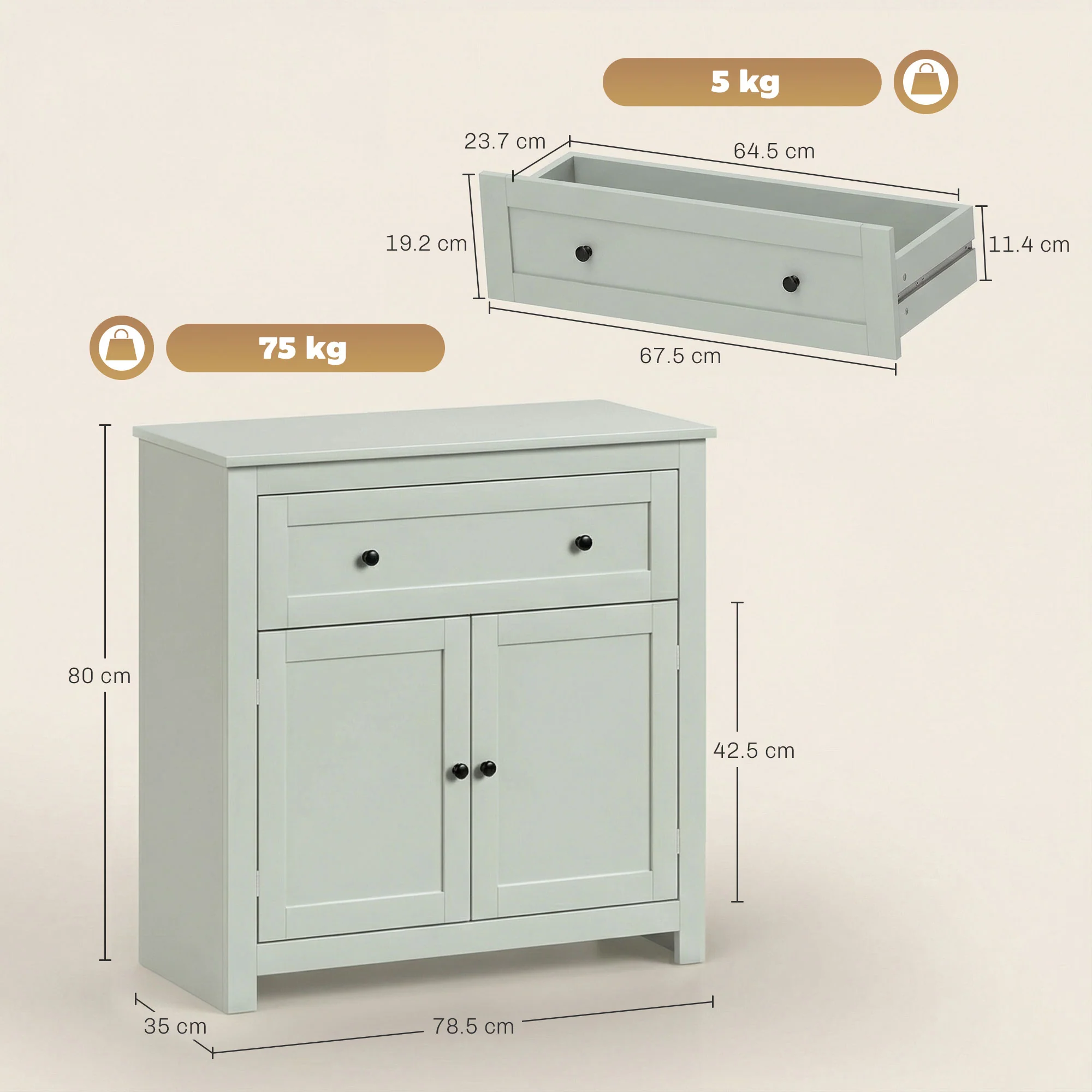 HOMCOM Sideboard, Kitchen Storage Cabinet w/ Adjustable Shelf, Drawer, Green - Image 3