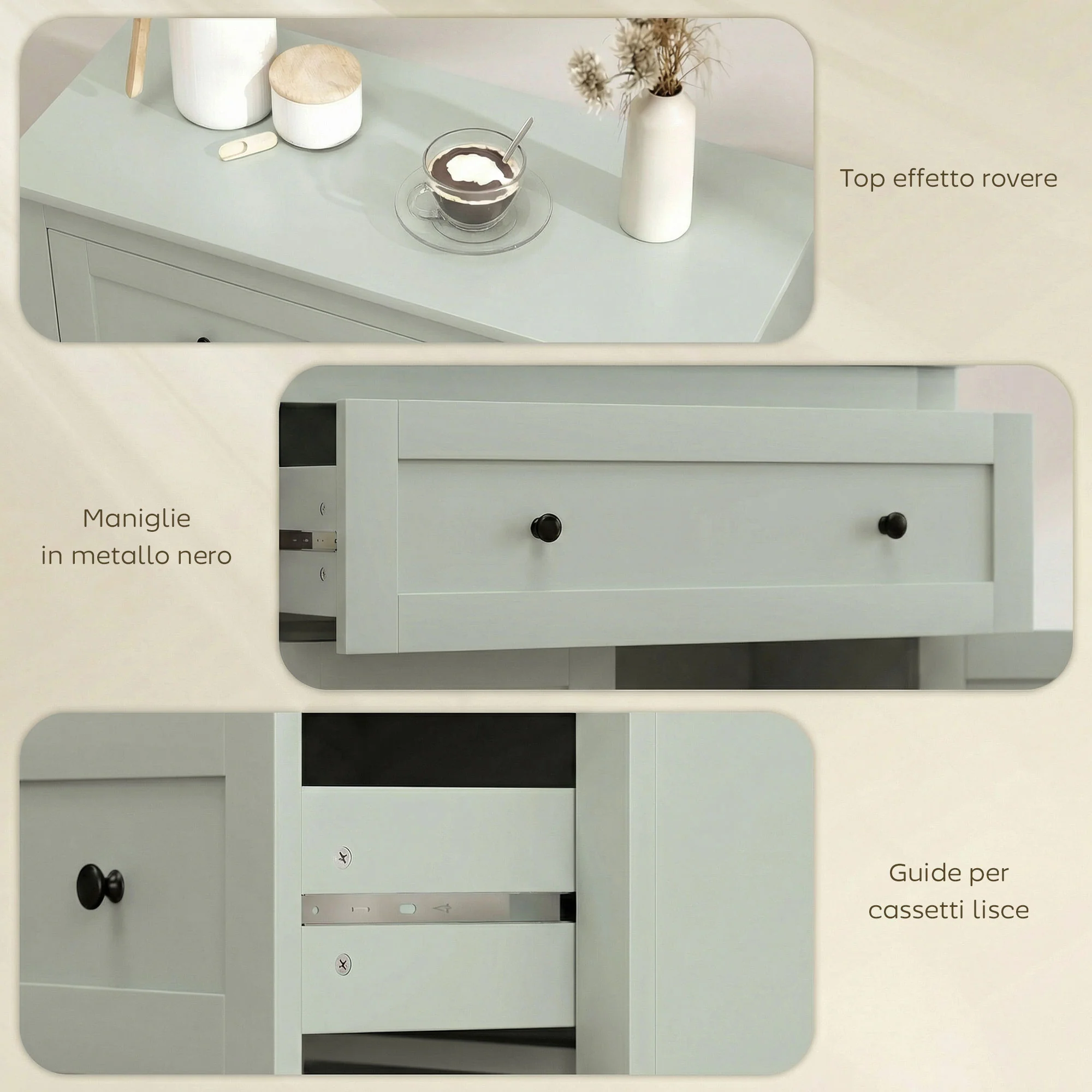 HOMCOM Sideboard, Kitchen Storage Cabinet w/ Adjustable Shelf, Drawer, Green - Image 7