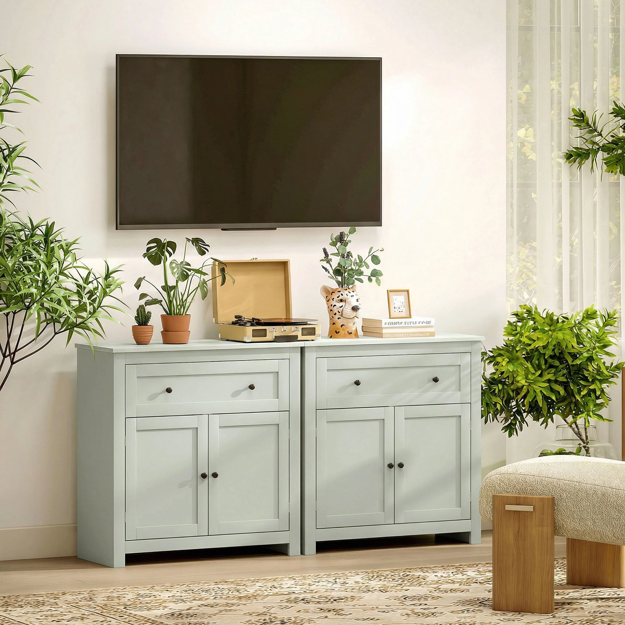 HOMCOM Sideboard, Kitchen Storage Cabinet w/ Adjustable Shelf, Drawer, Green - Image 8