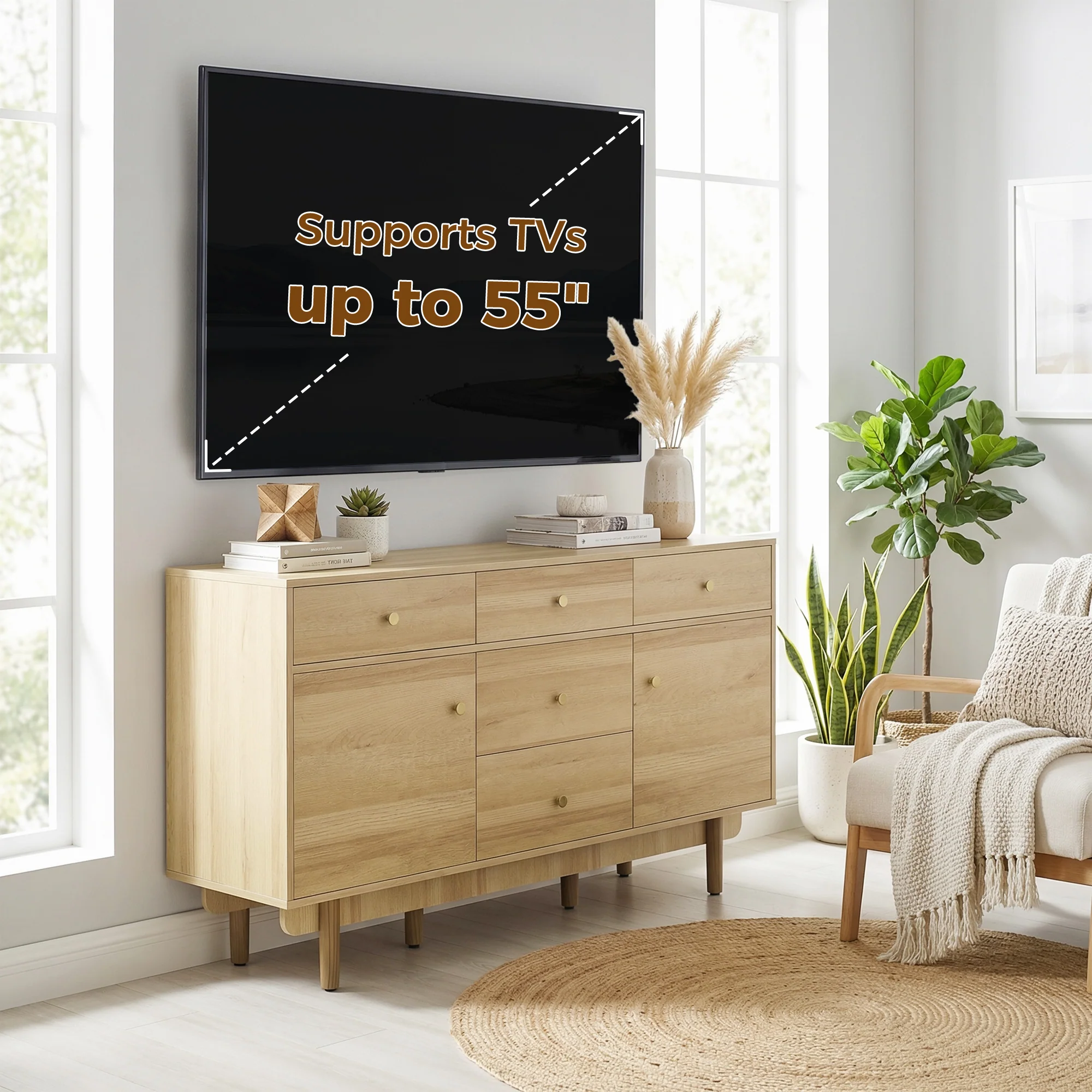 HOMCOM Sideboard Soft Close Doors Wood Legs Walnut - Image 8